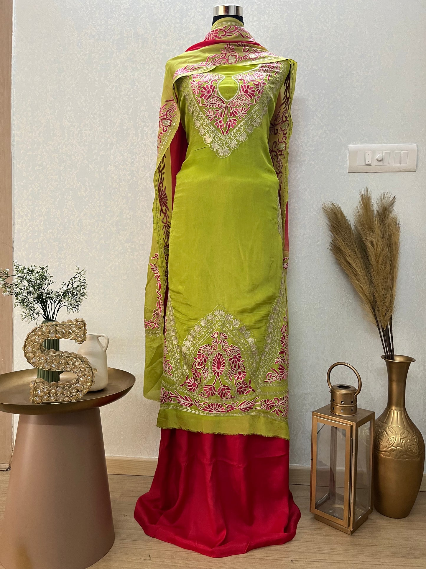 Pure Chinon 3 Pc Heavy Front Back Kashmiri Suit