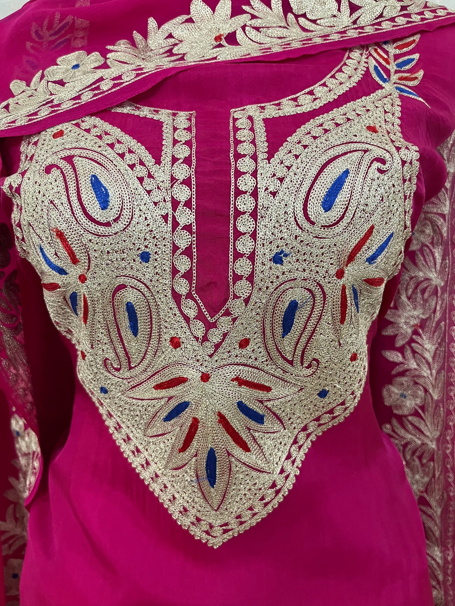 Hot Pink Opada Silk Kashmiri Suits