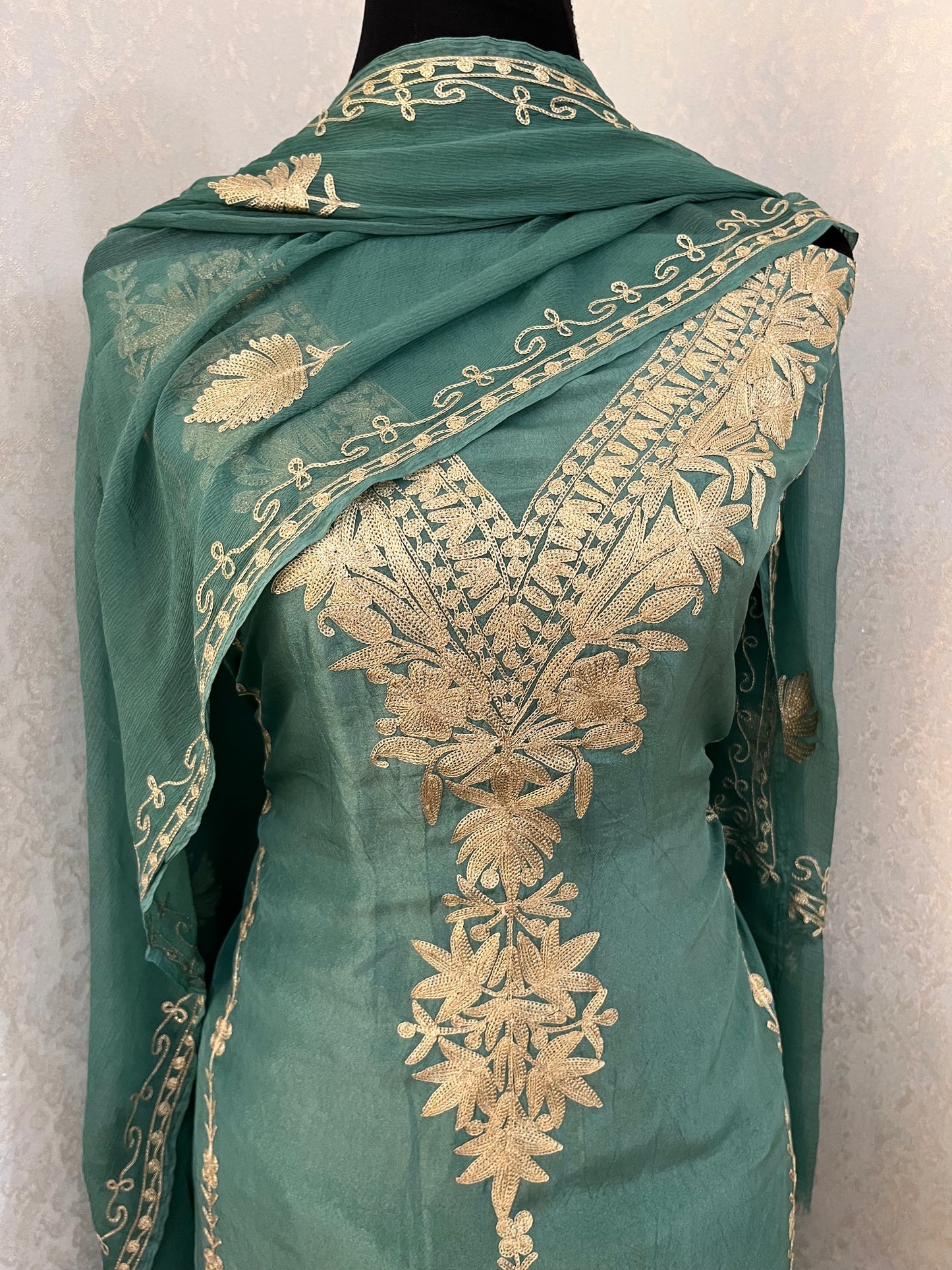 Soft Blue Tilla Kashmiri Silk Suit