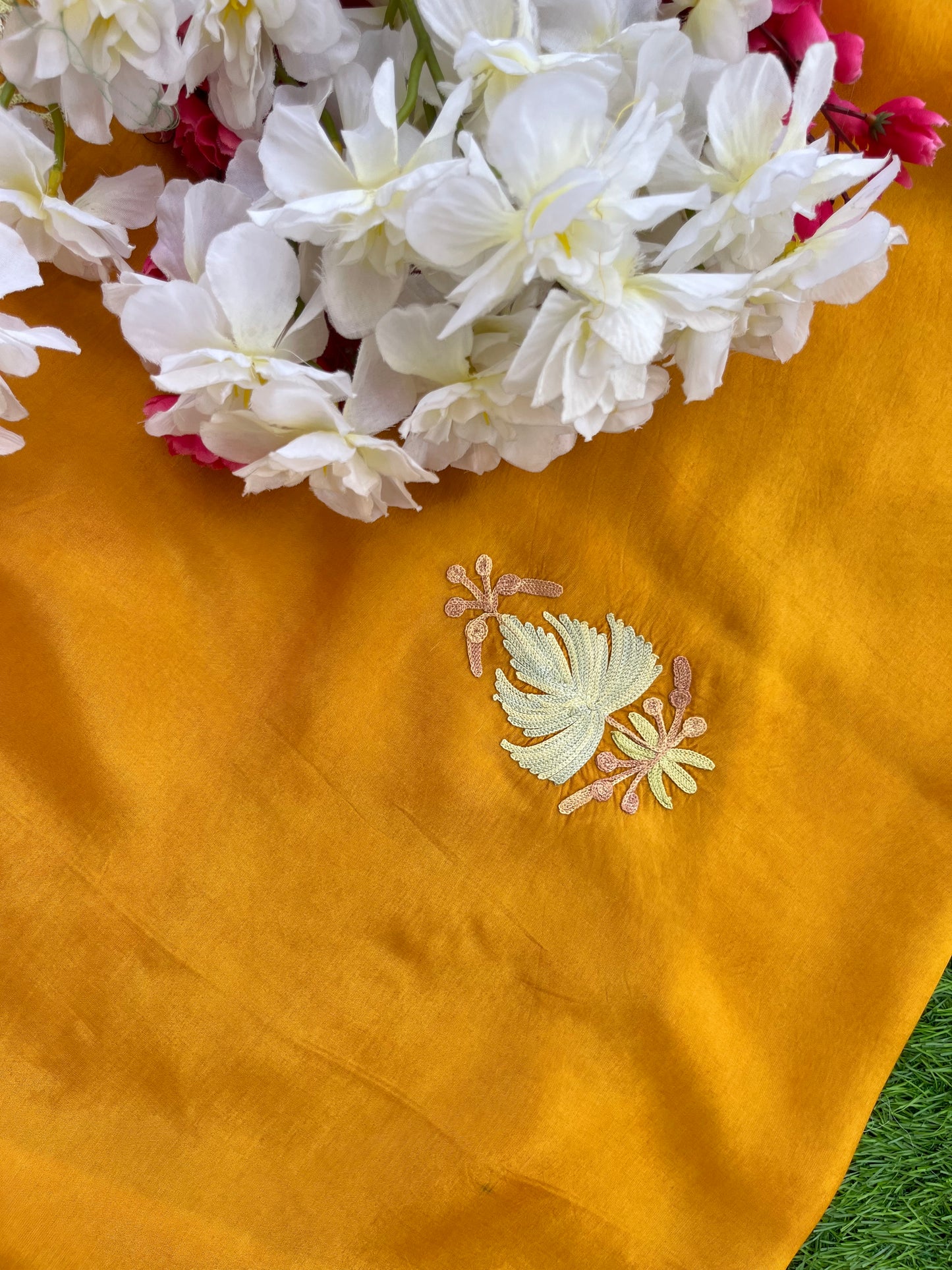 Mustard Opada Silk Aari Embroidered Suit material