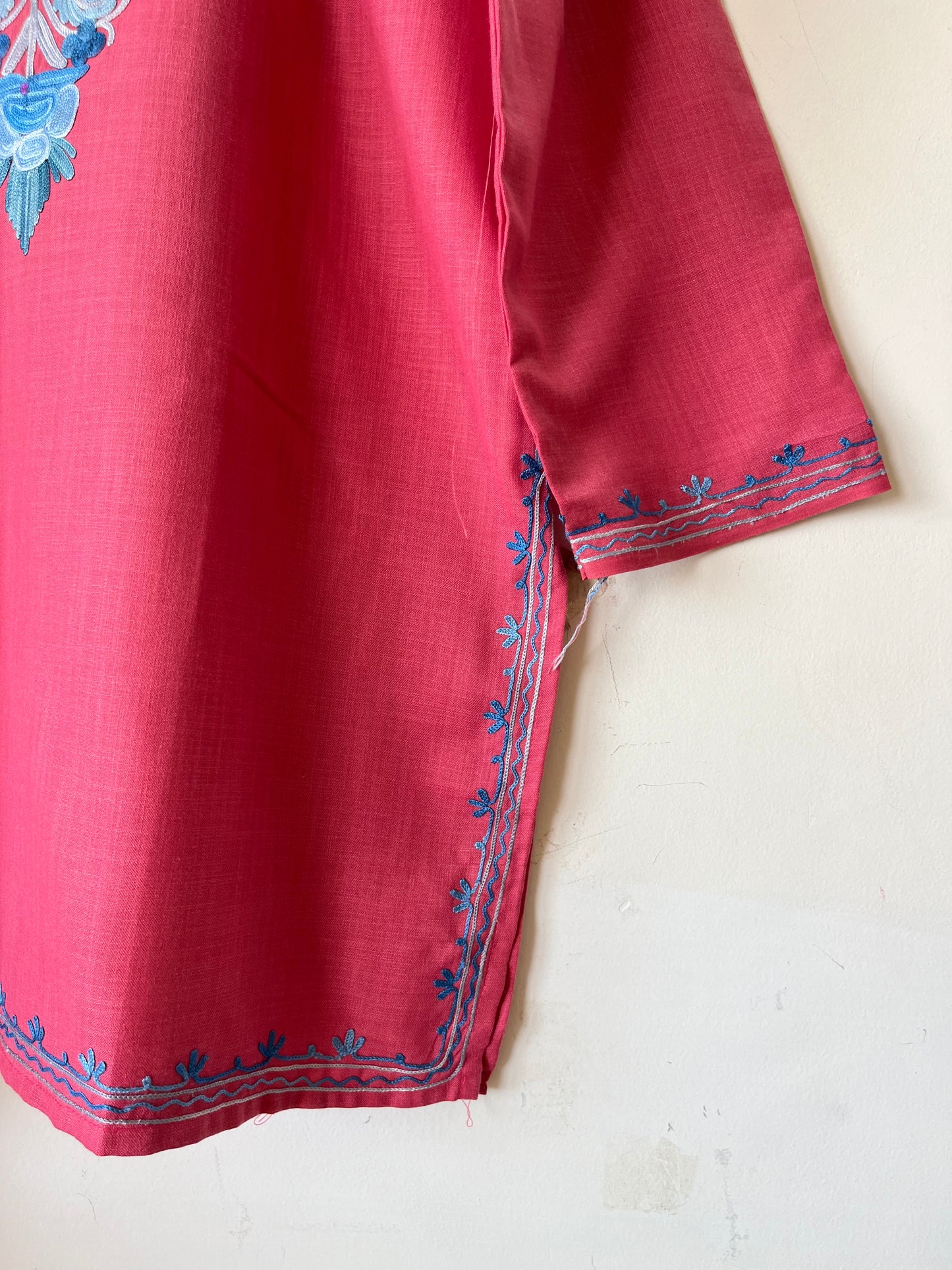 Pink Cotton Aari Work Kurta