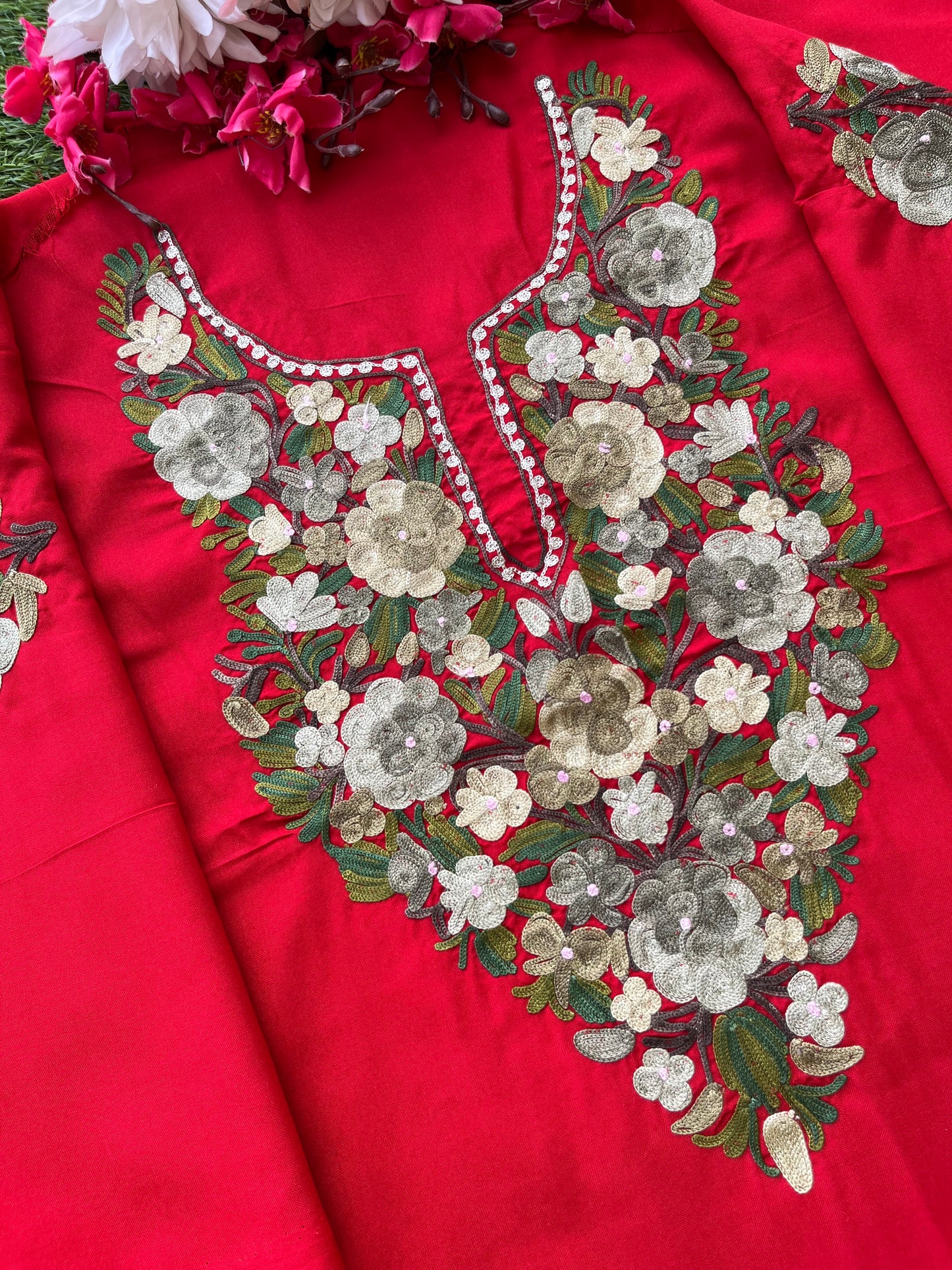 Red Cotton Cord Set (Aari Embroidered)