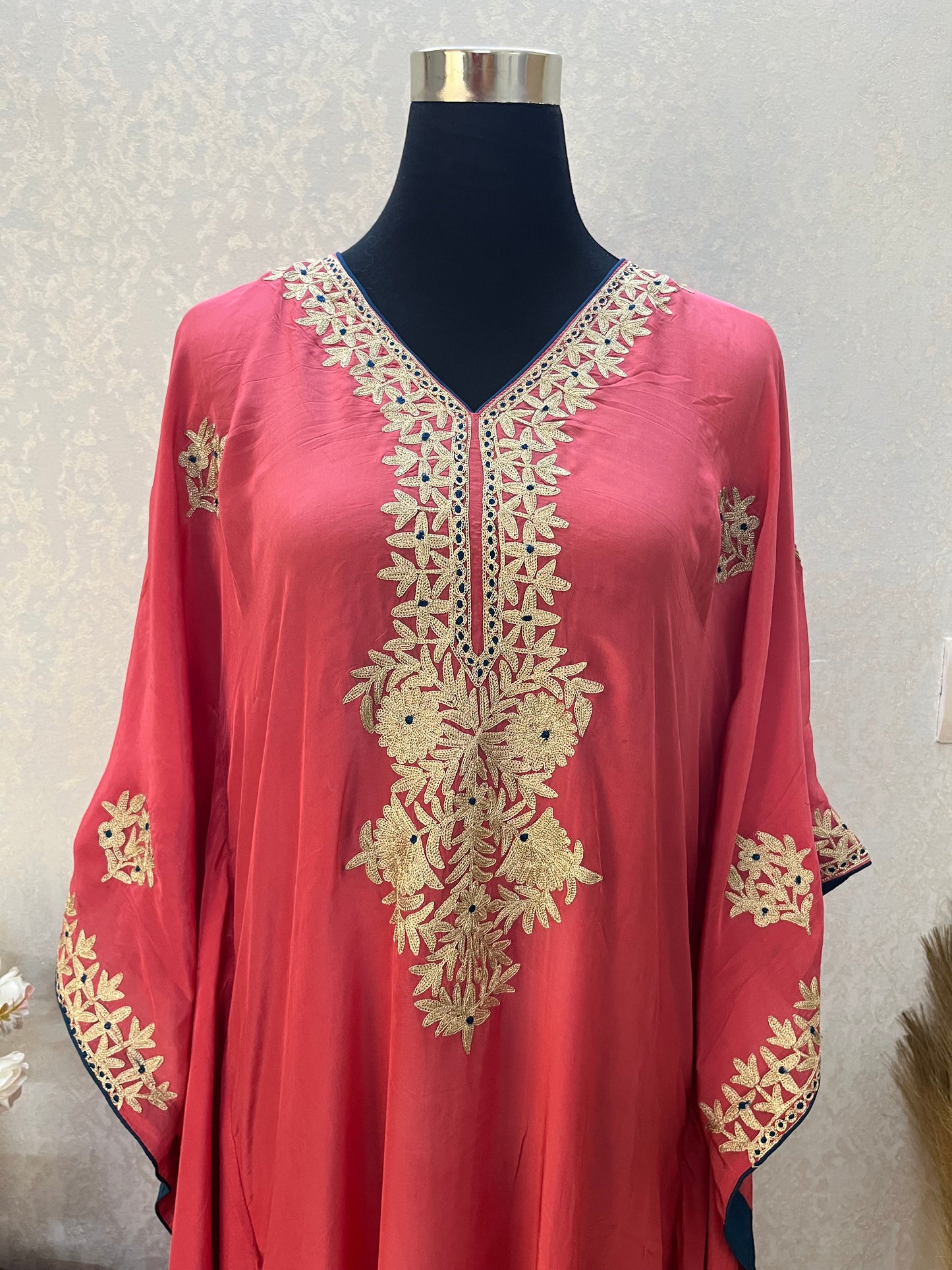 Pink Crape Kashmiri Kaftan Set size (44)