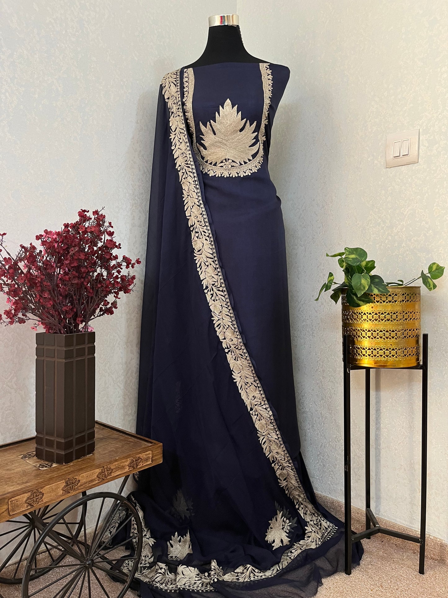 Navy Blue Sanam’ Tilla Kashmiri Silk Suit