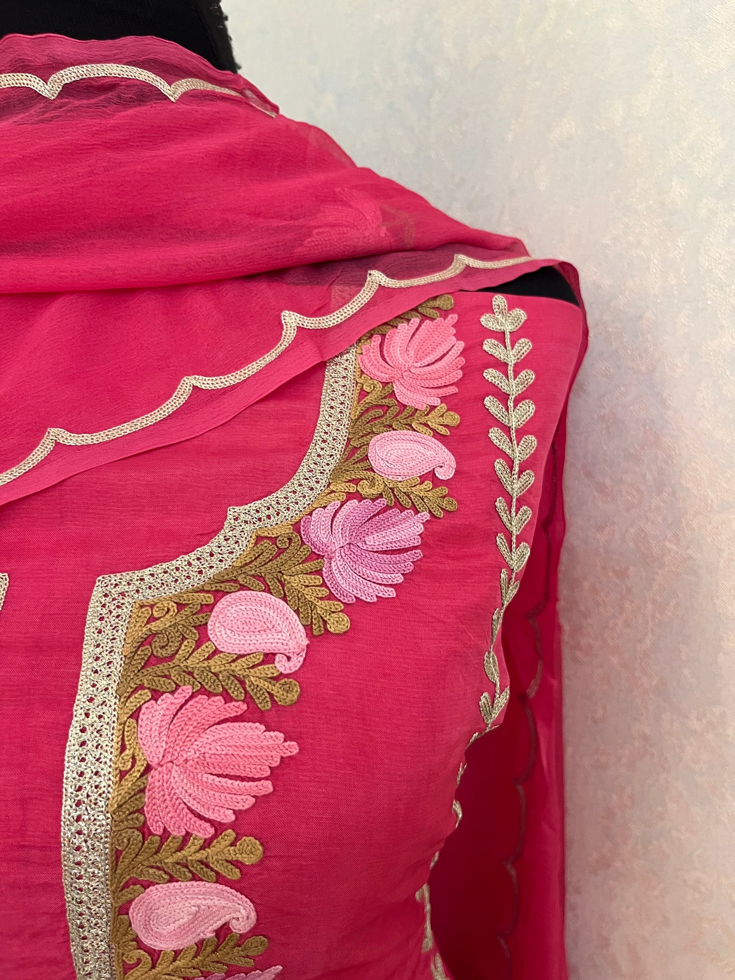 Sanam’ Candy Pink Silk Aari Embroidered Suit material