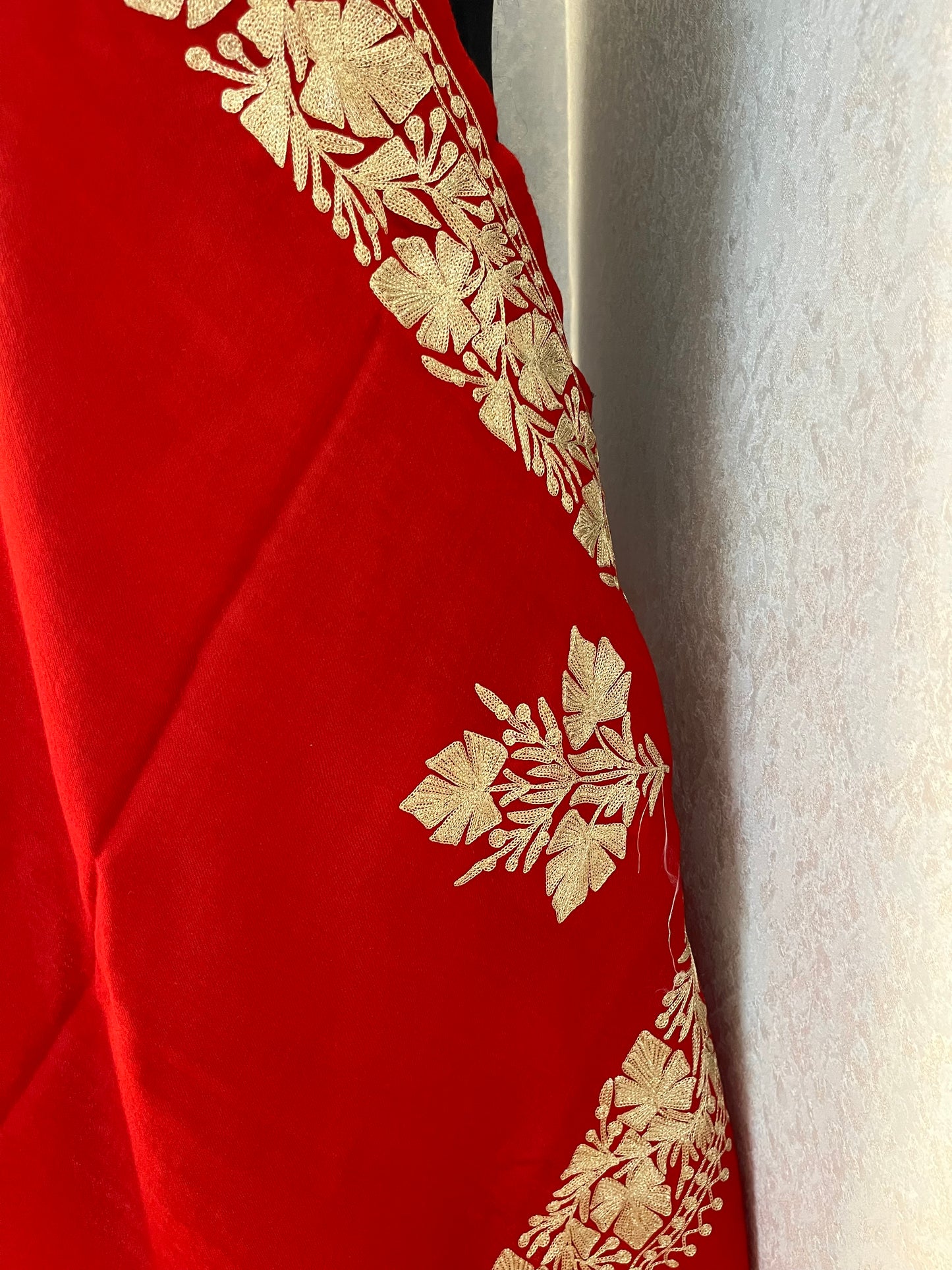 Red Semi Pashmina Tilla Embroidered stole