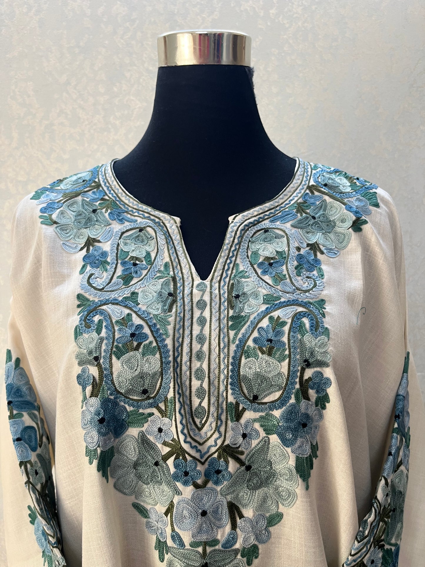 Off White Cotton Aari Work Kurta