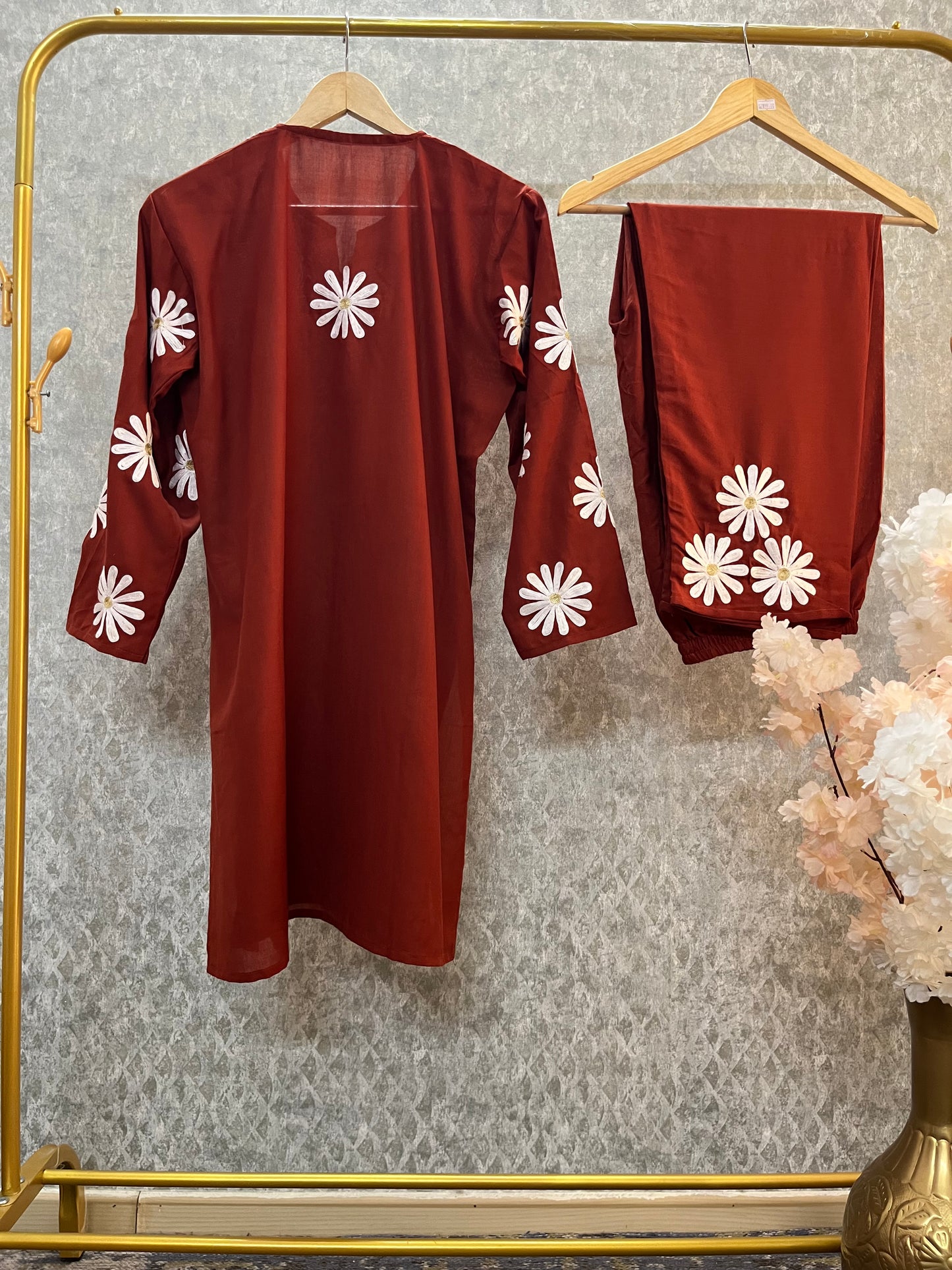 Rust Cotton Embroidered Co-ord Set(42)