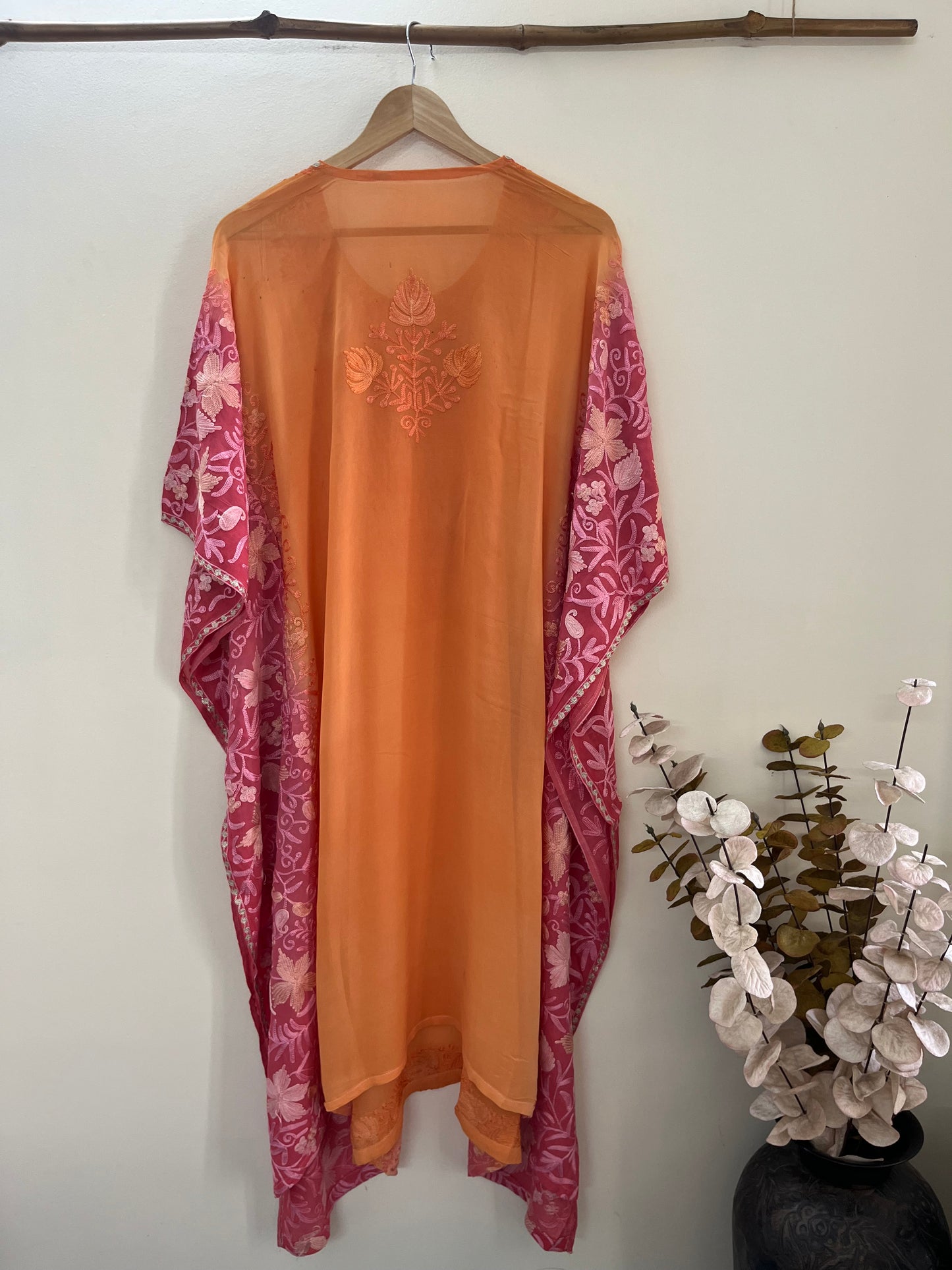 Light Orange Pure Georgette Kashmiri Kaftan