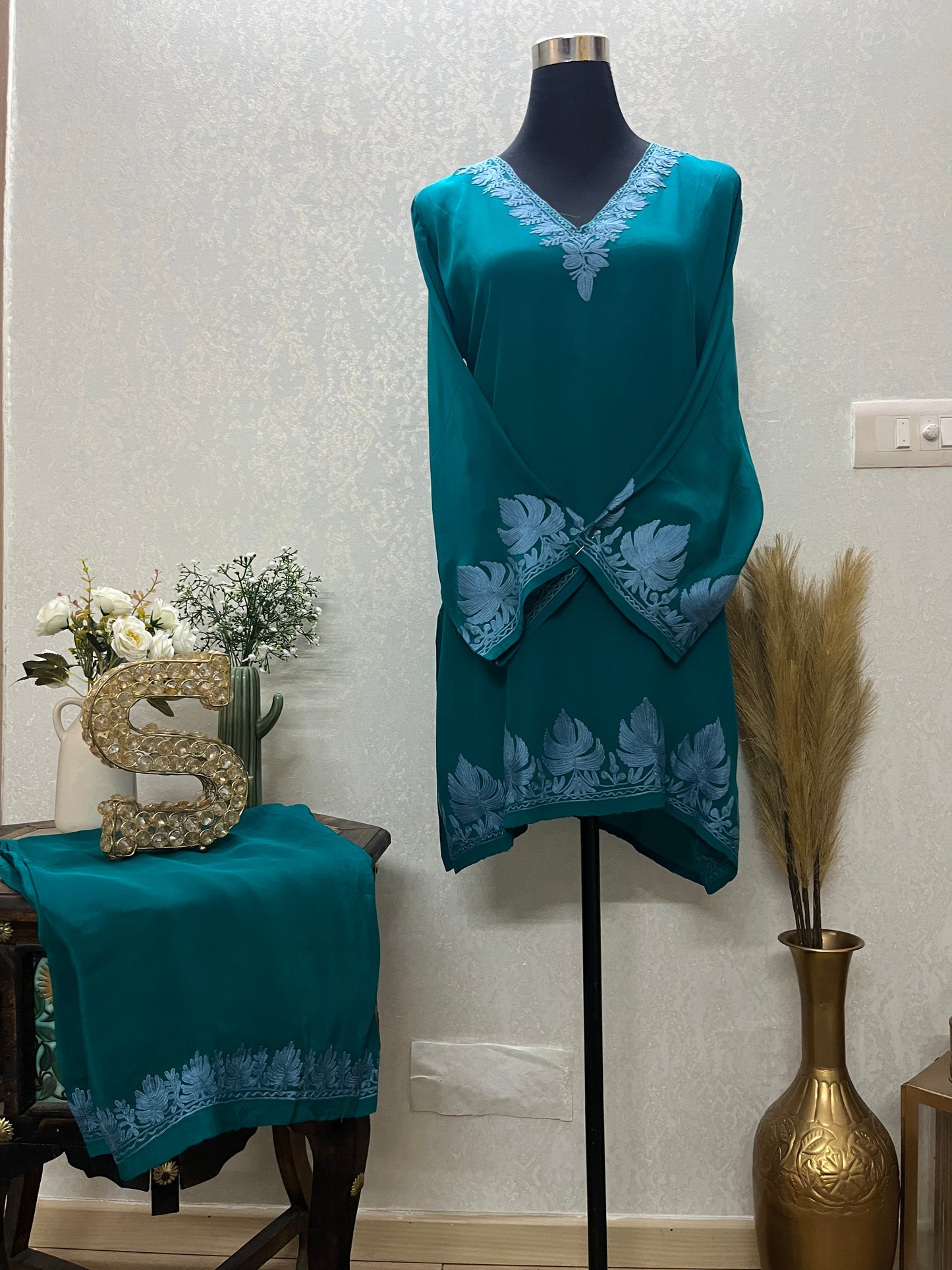 Green Stitched Crape Cord Set (46)