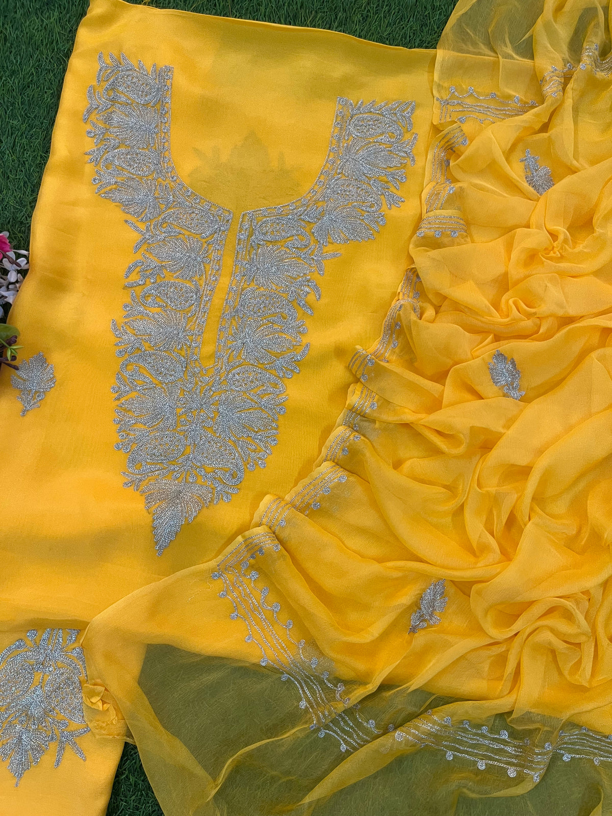 Yellow Silk Tilla Kashmiri Suit