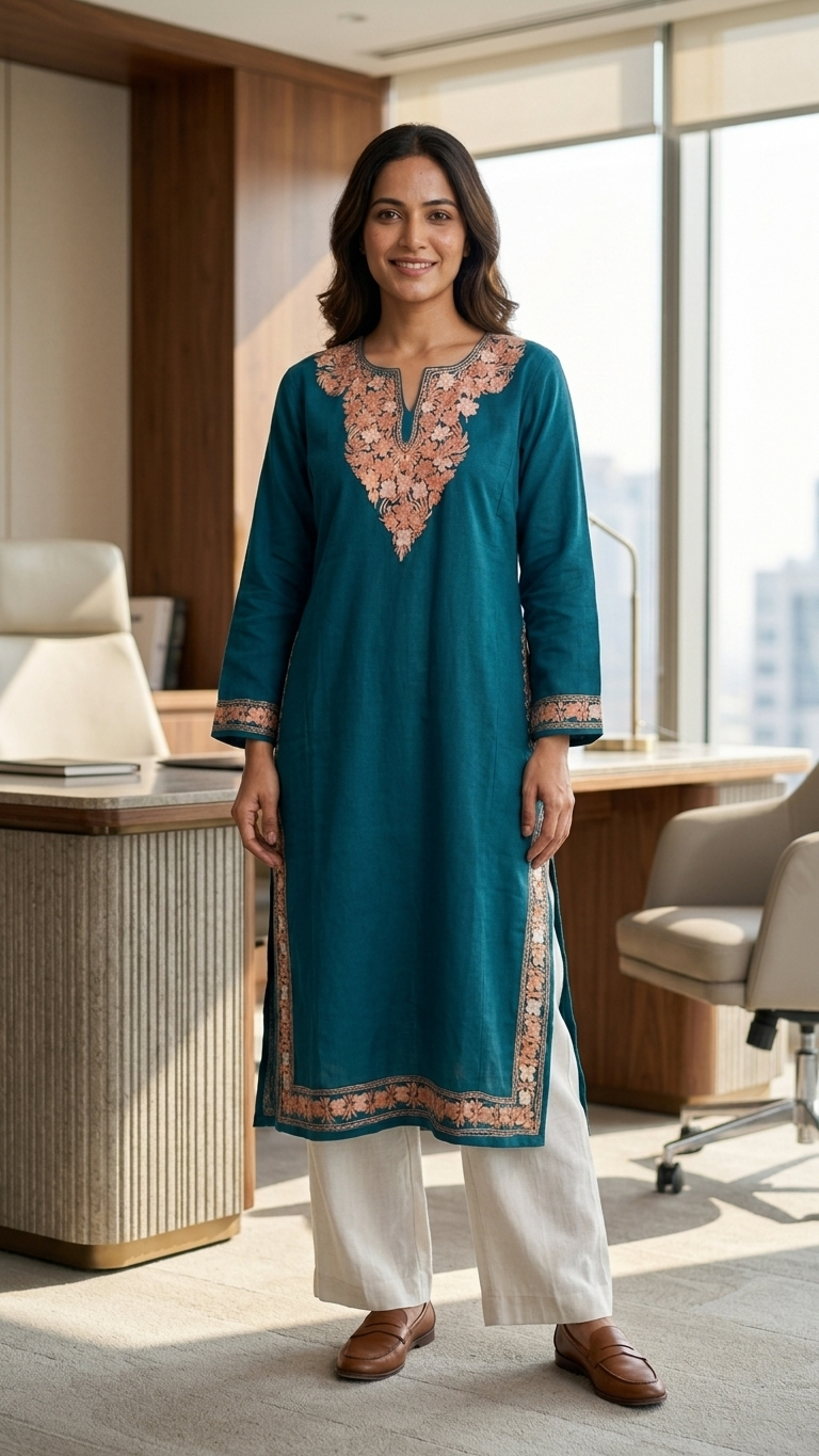 Green Aari Embroidered Wool Pheran