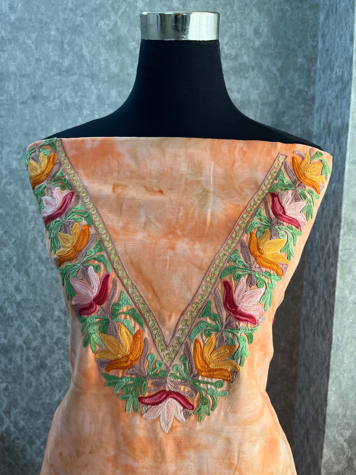 Tangerine Orange Self Work Satin Cotton Unstitched Co-ord Set