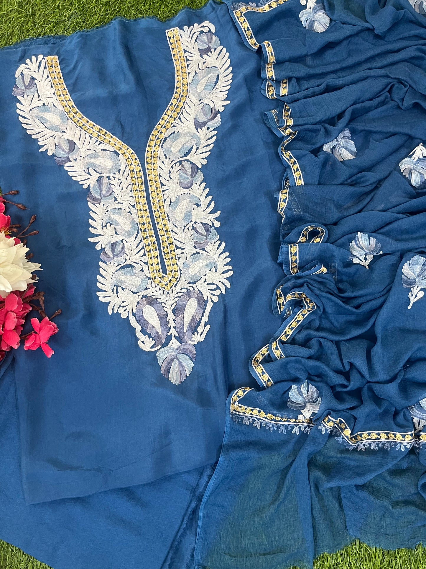 Soft Blue Opada Silk Kashmiri Suits