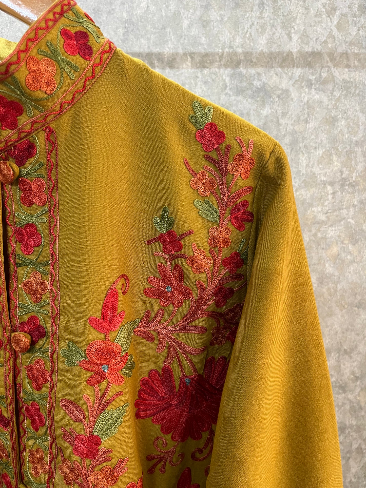 Henna Green Cotton Aari Work Jacket
