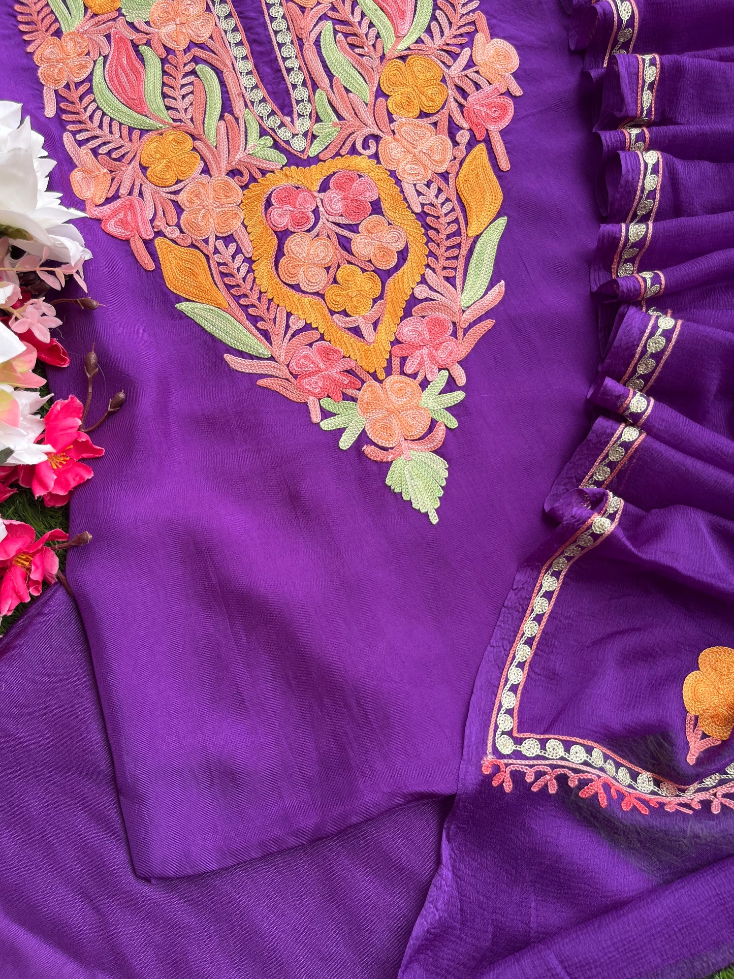 Purple Opada Silk Kashmiri Suits