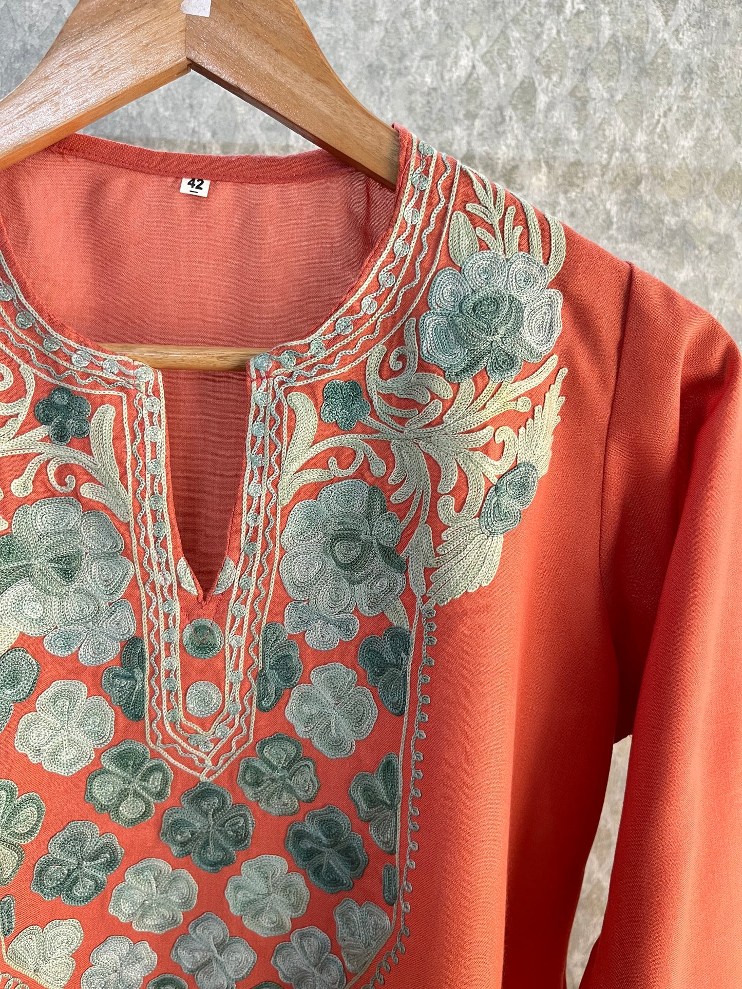 Peach Cotton Aari Work Kurti