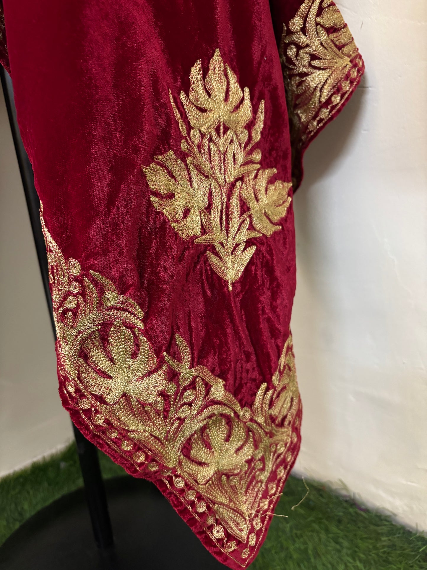 Red Tilla Embroidered Velvet Cape