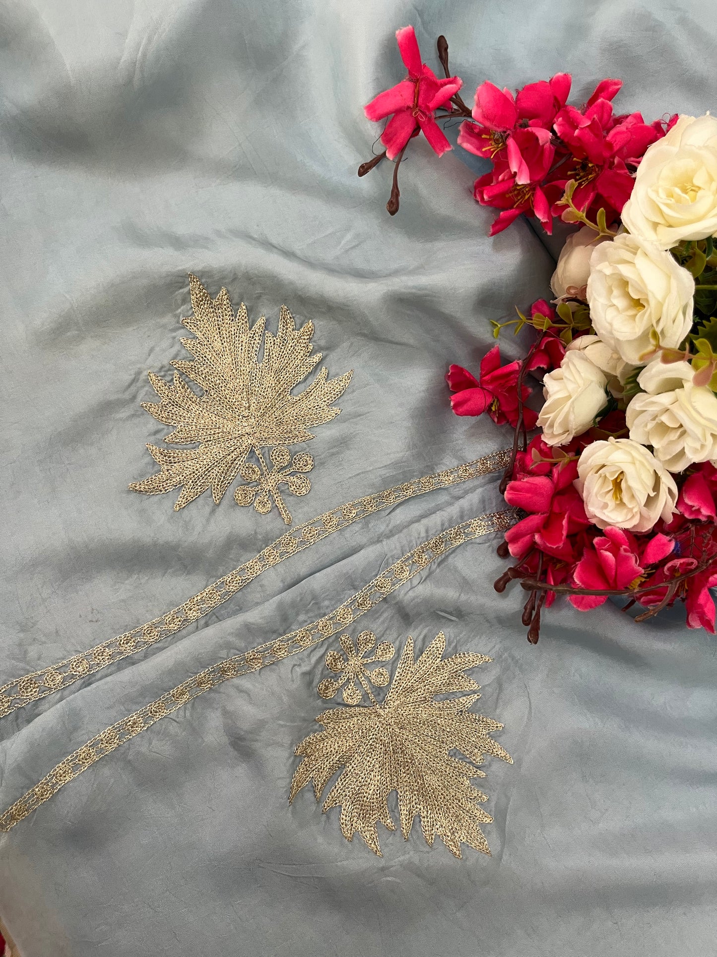 Ice Blue Sanam’ Tilla Kashmiri Silk Suit