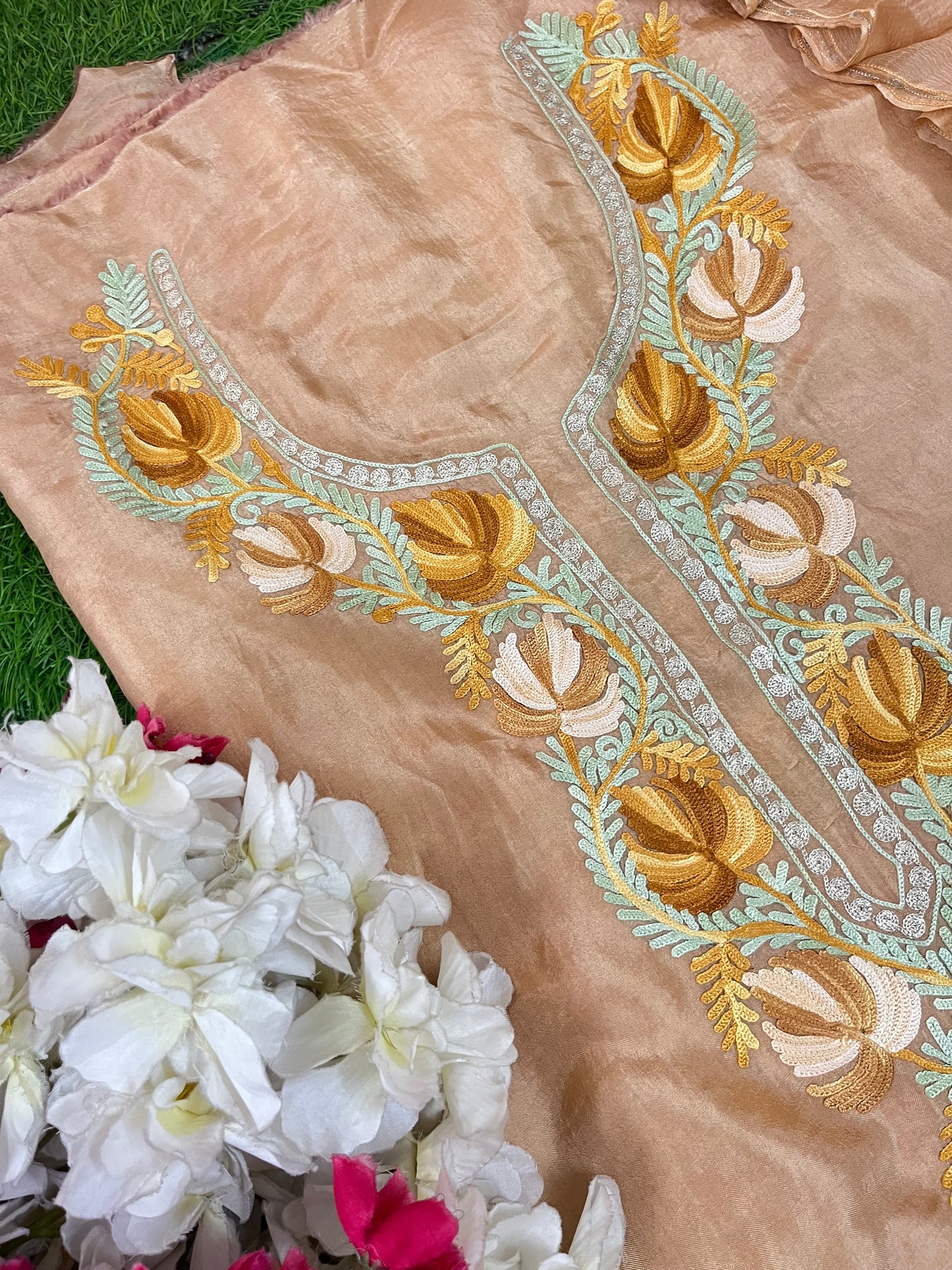 Tea Brown  Opada Silk Aari Embroidered Suit material