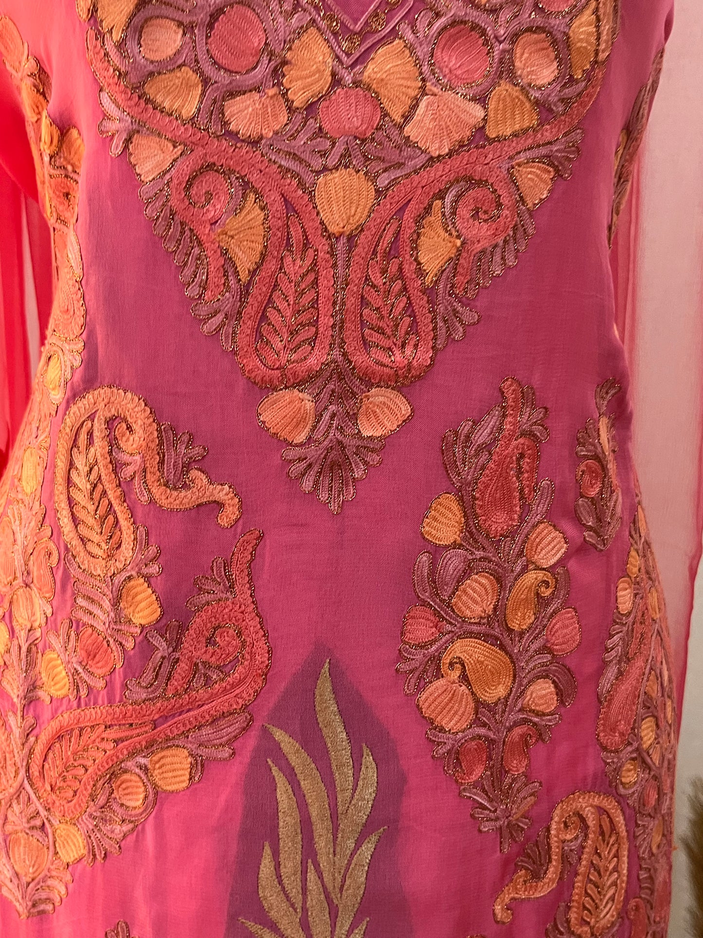 Pink Pure Organza Cut Work Kashmiri Suit