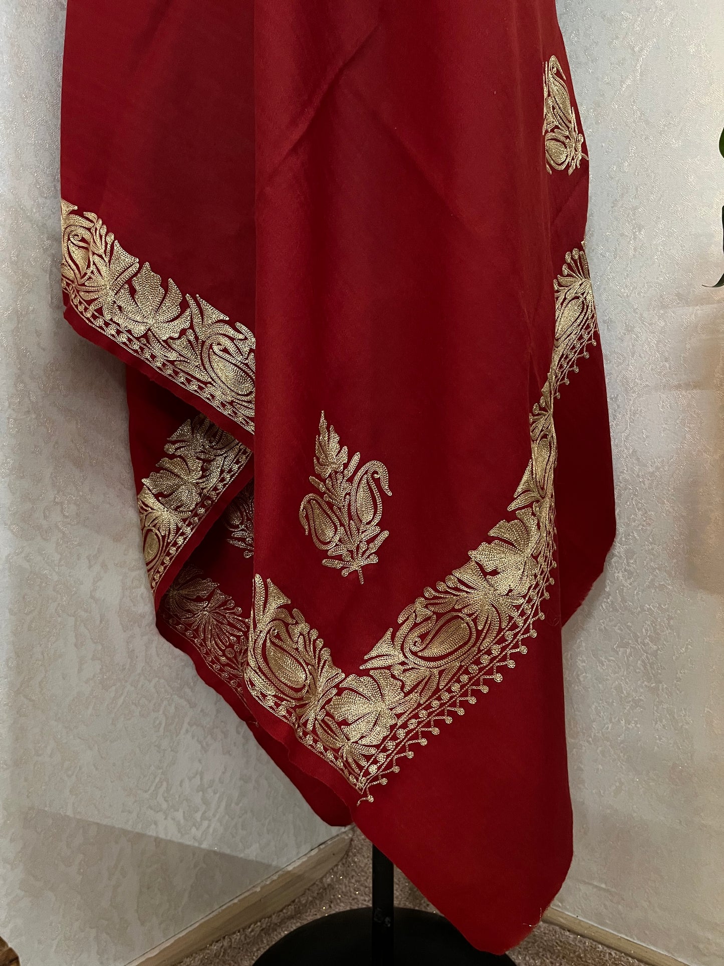 Maroon Semi Pashmina Tilla Embroidered stole