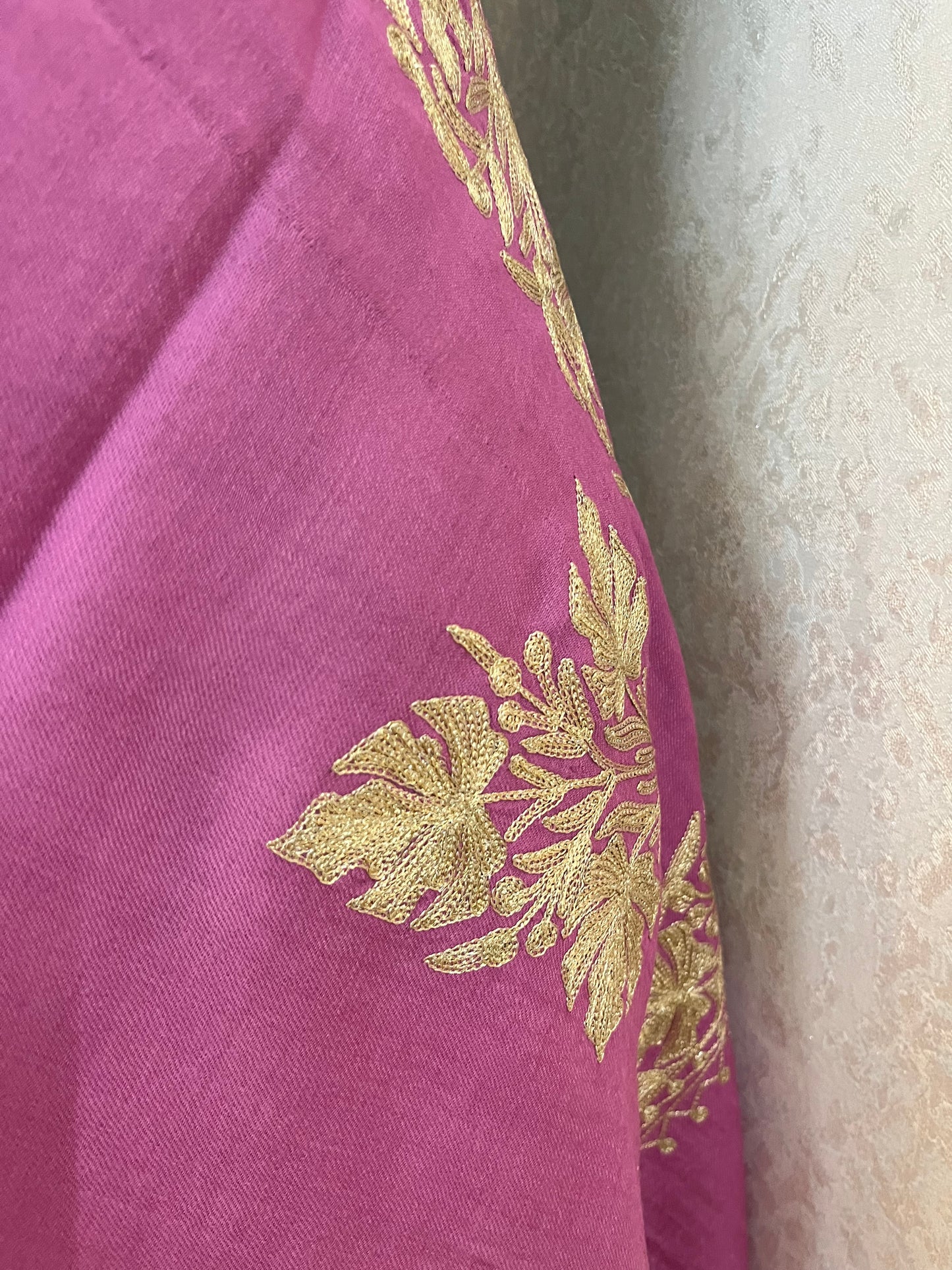 Pink Semi Pashmina Tilla Embroidered stole