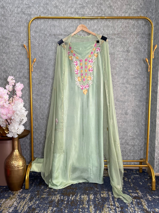 Green Opada Silk Kashmiri Suits