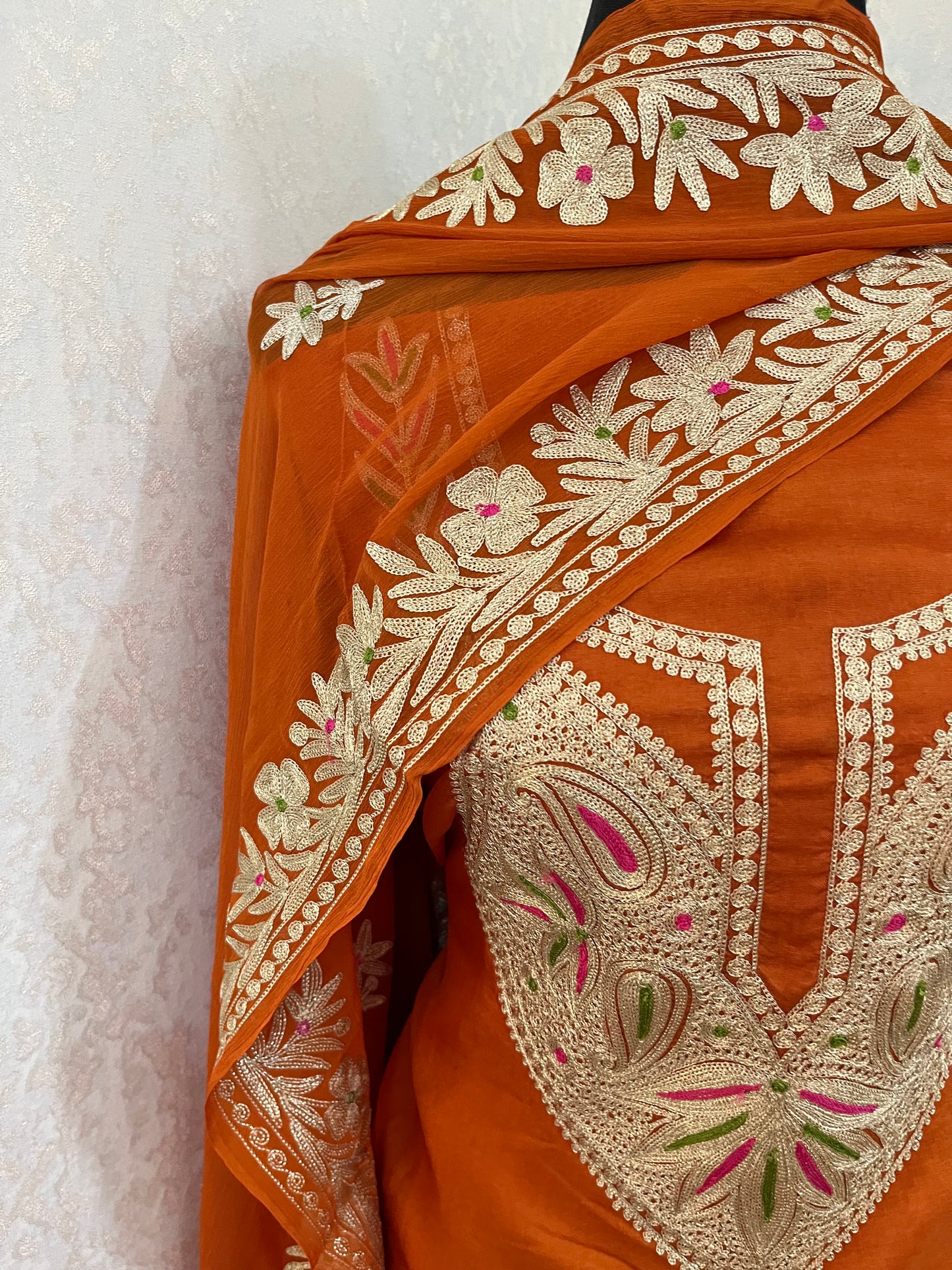 Dull Orange Opada Silk Kashmiri Suits