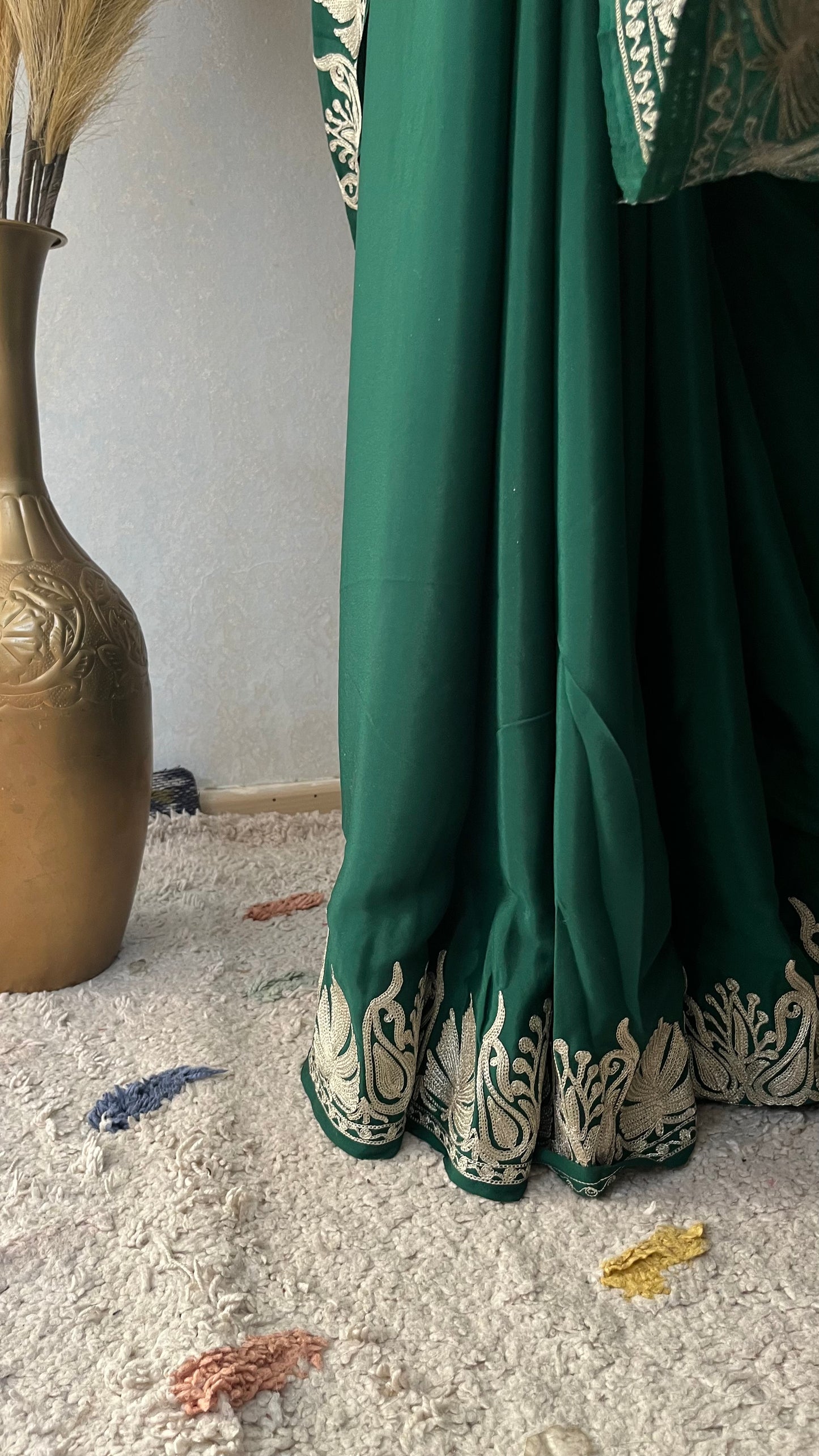 Soft Green Crape Kashmiri Tilla Saree
