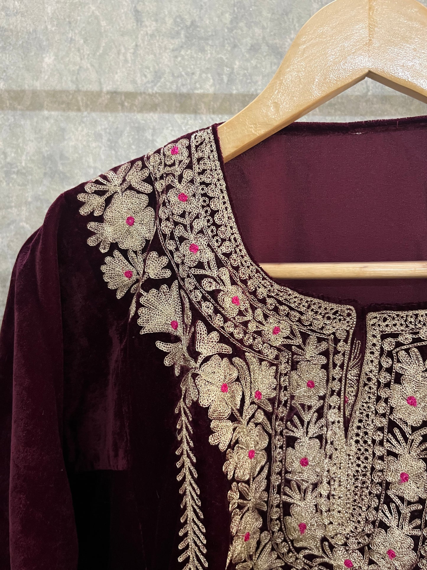 Wine Velvet Tilla Pheran (Size 50)