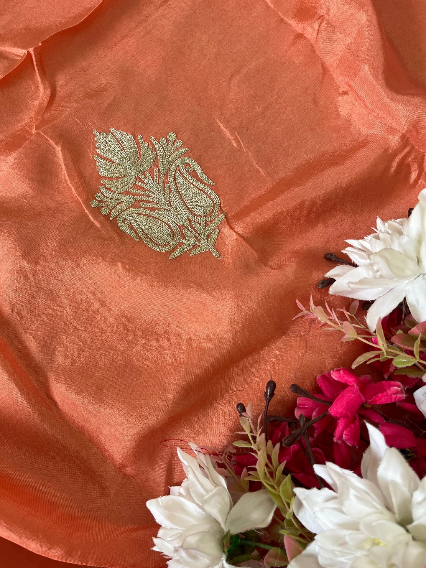 Sanam’ Peach Silk Tilla Embroidered Suit material