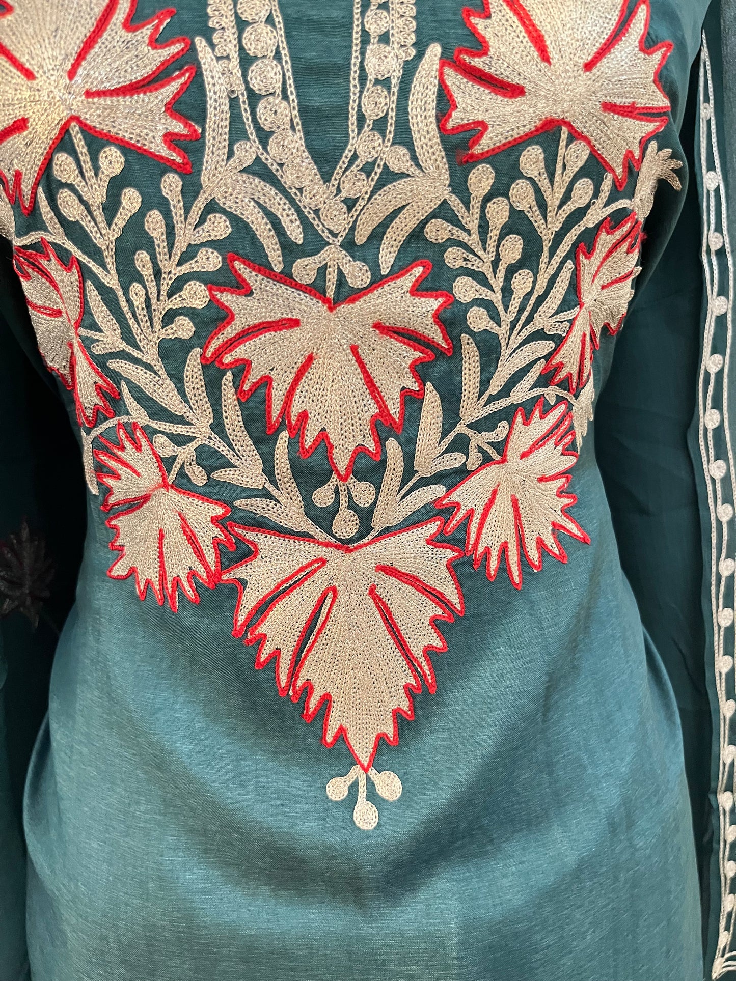 Green Silk Tilla Kashmiri Suit