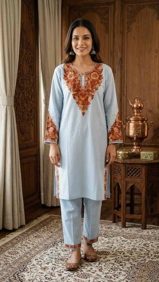 Ice Blue Cotton Stitched Co-ord Set (42)