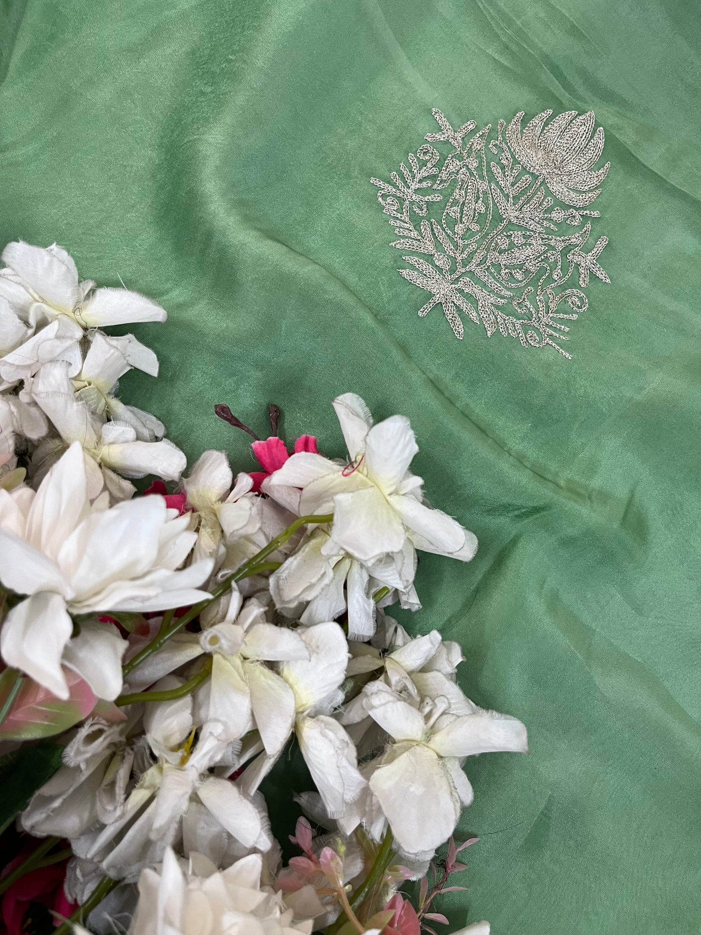 Pastel Green Silk Tilla Kashmiri Suit