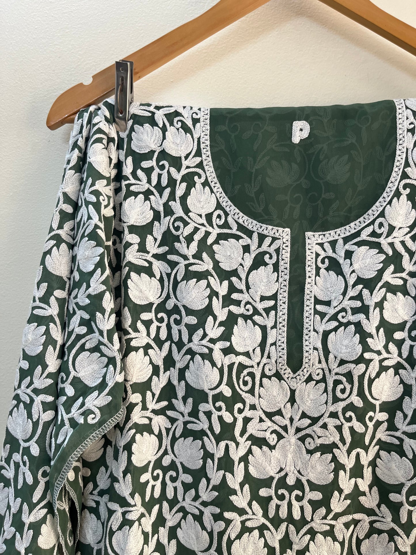 Georgette Front Back Jaal Kashmiri  Semi Stitched Kurta