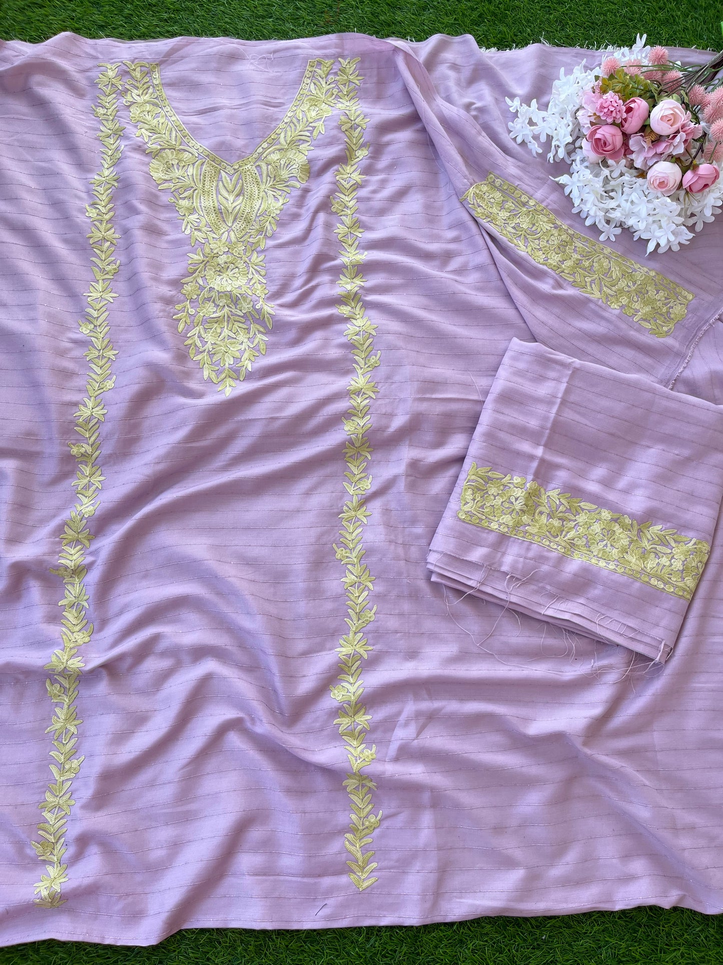 Lavender Muslin Cotton Striped Pattern Unstitched Co-ord Set