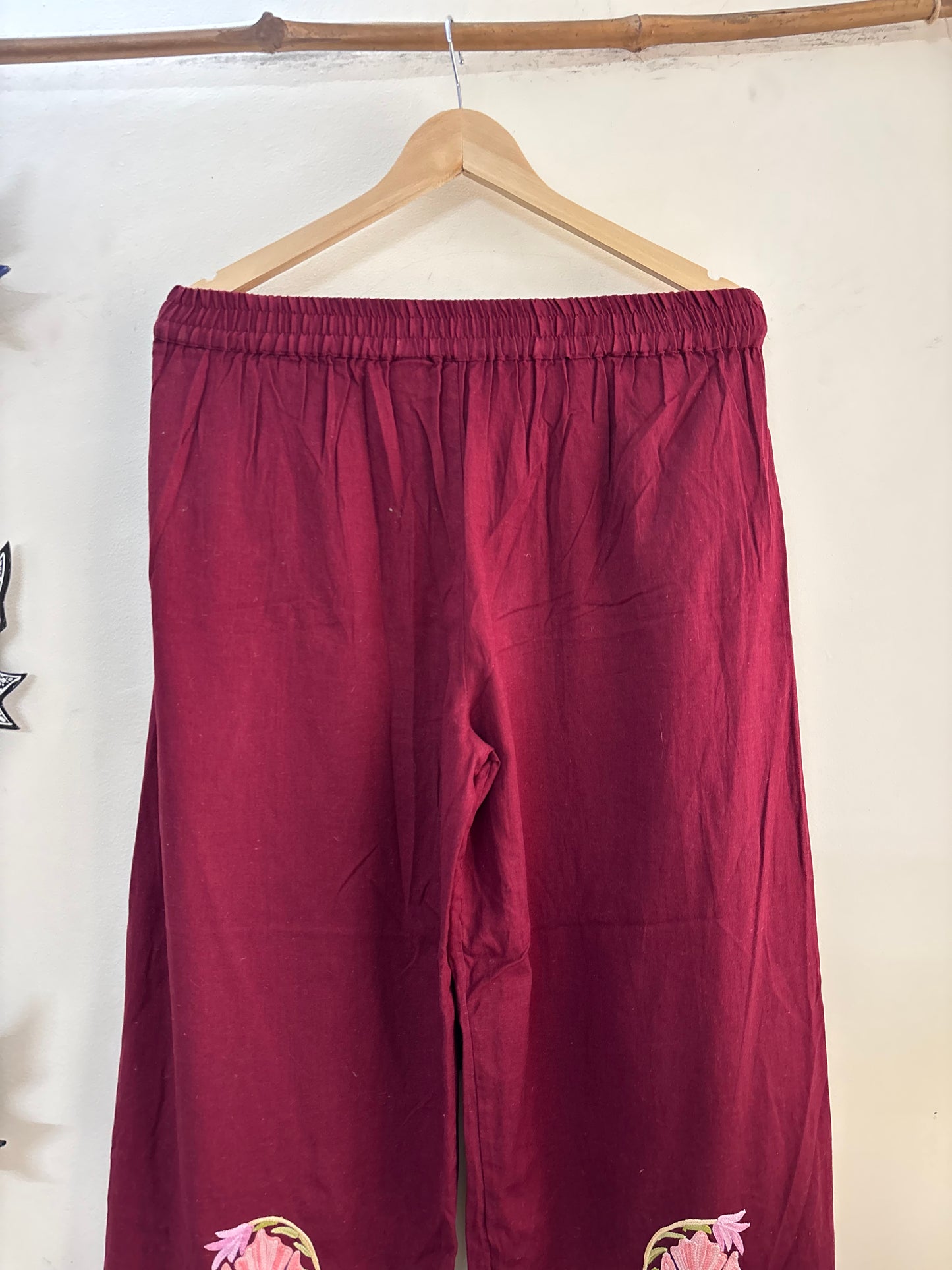Women Maroon Wide Leg Aari Embroidered Palazzos