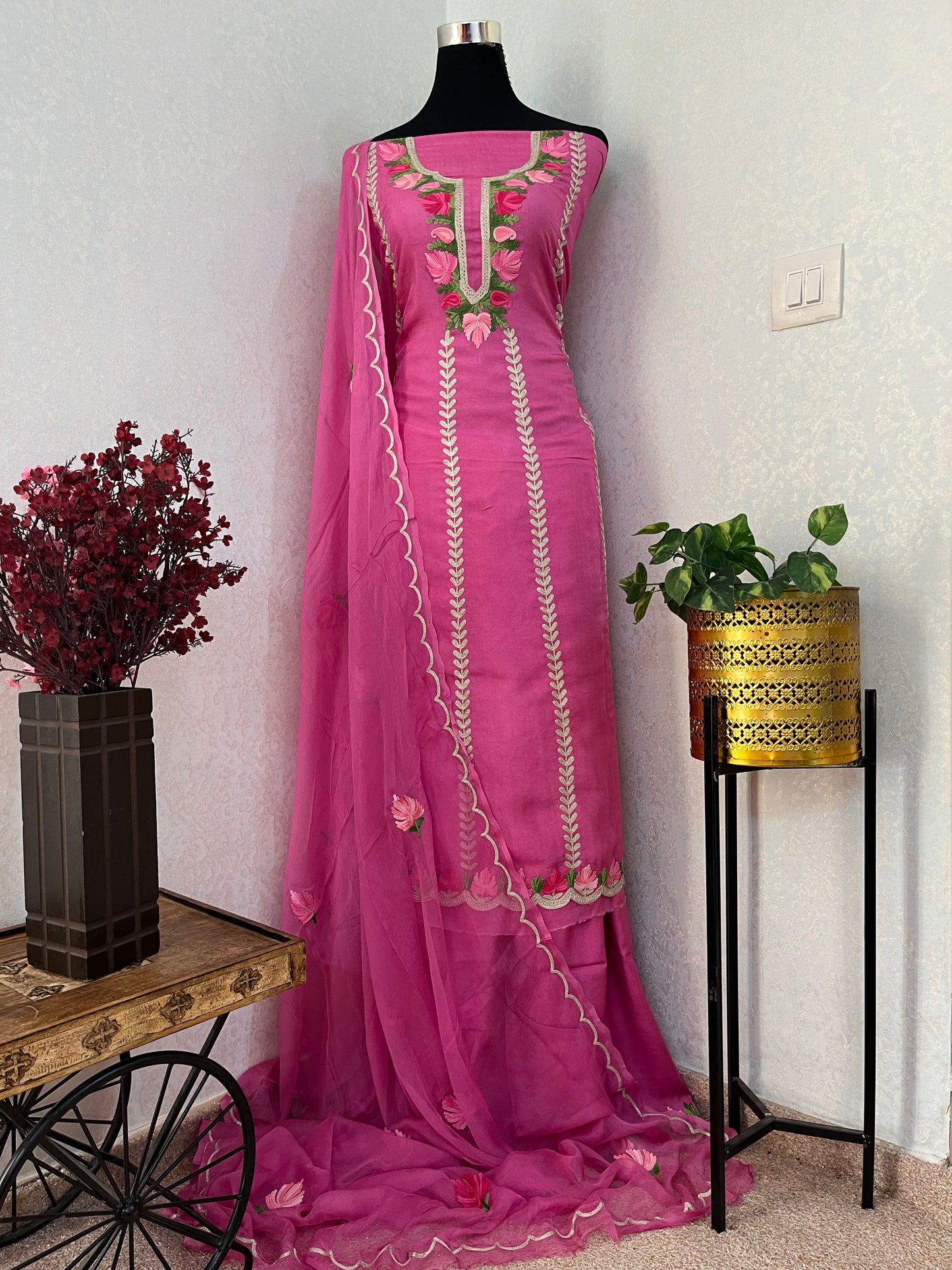 Sanam’ Mauve Silk Aari Embroidered Suit material