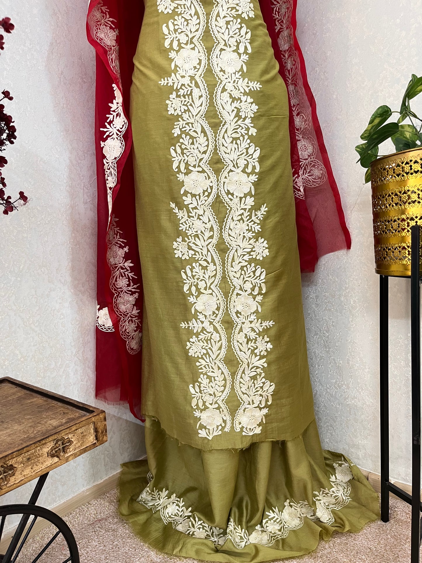 Pista Green Chanderi Silk Kashmiri Suit