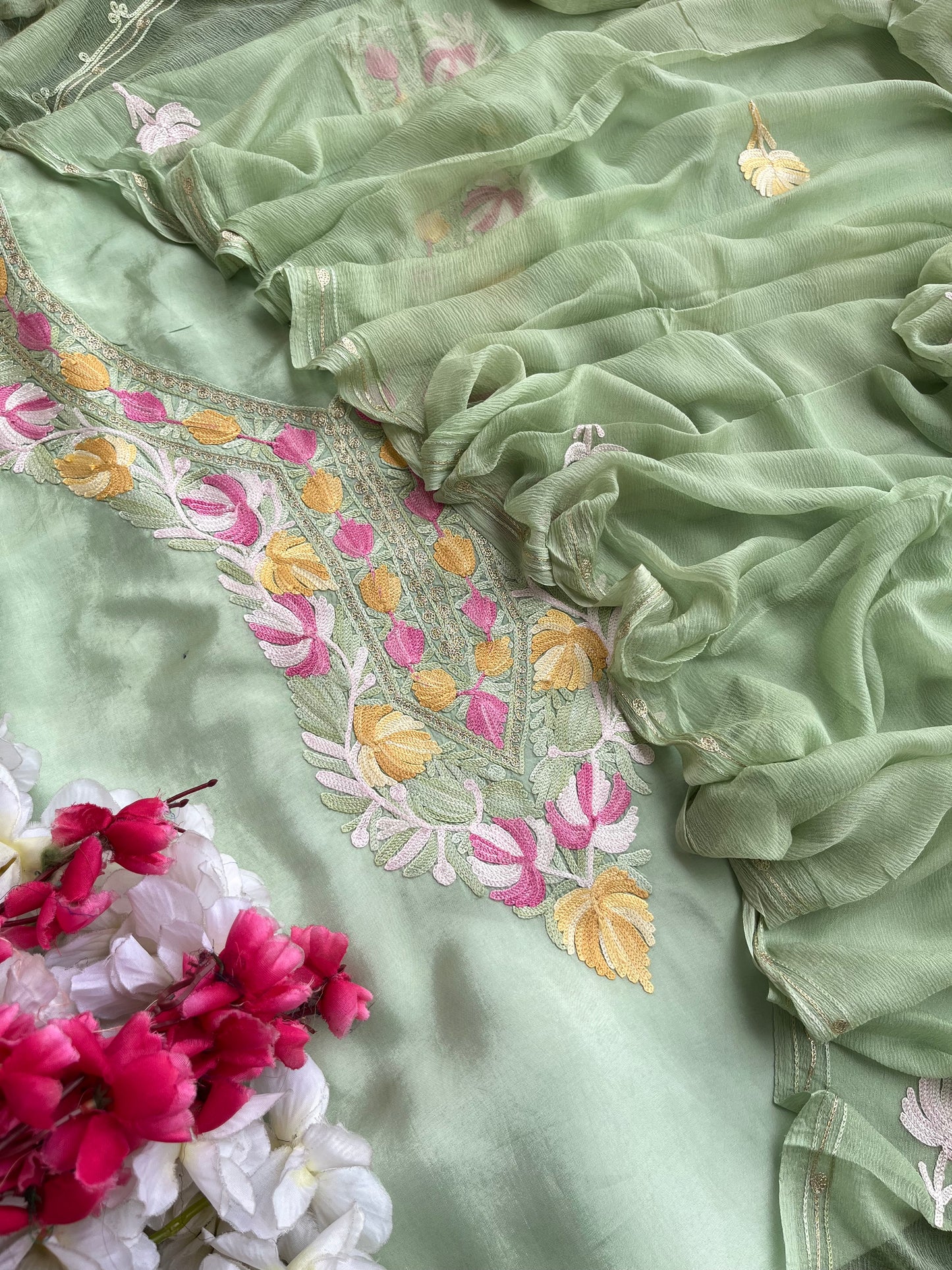 Green Opada Silk Kashmiri Suits