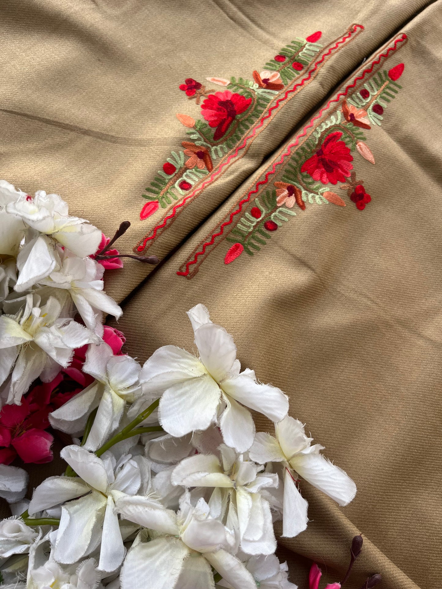 Beige Woollen Aari Embroidered 3pc suit