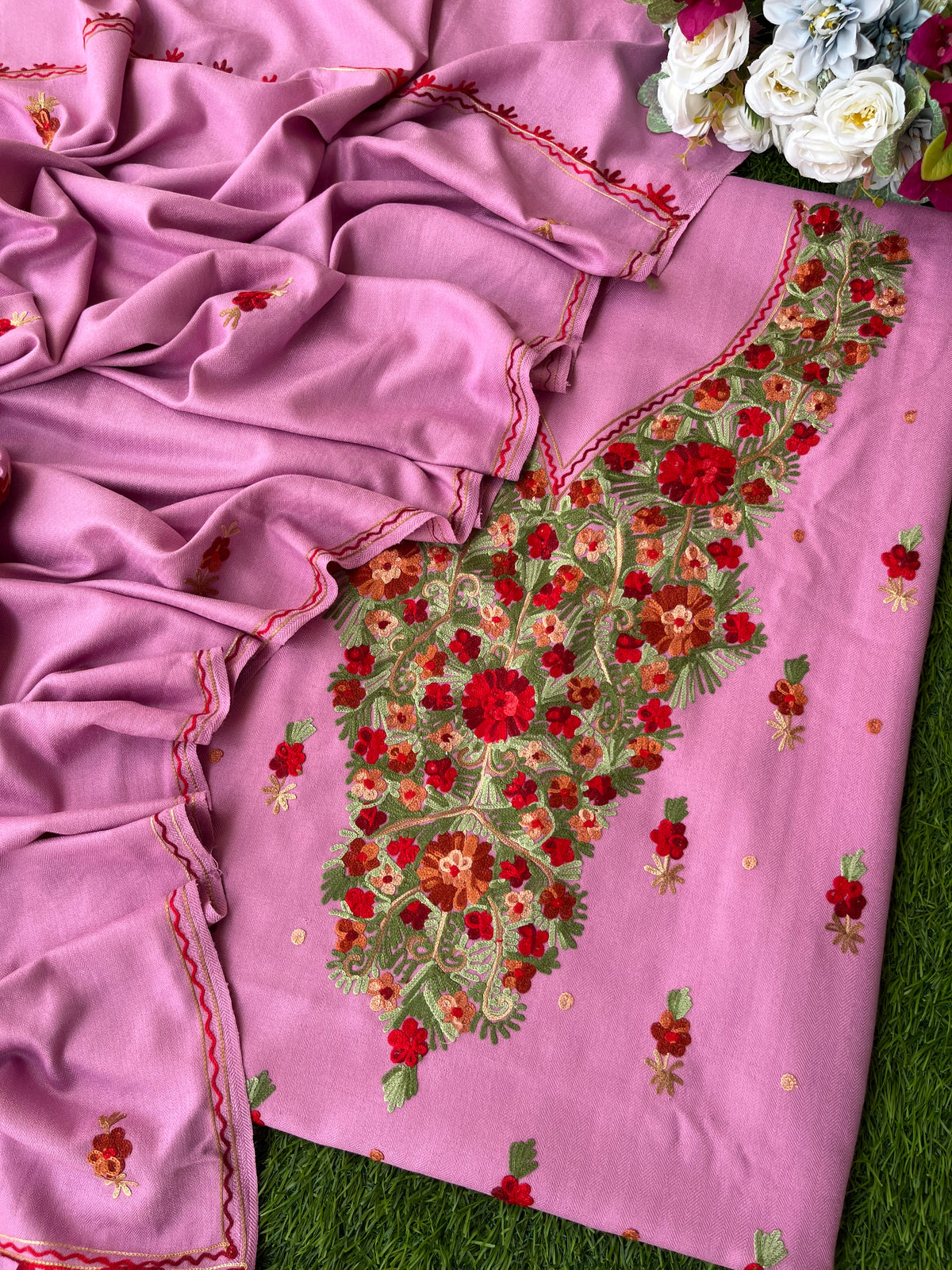 Playful Pink Woollen Aari Embroidered 3pc suit