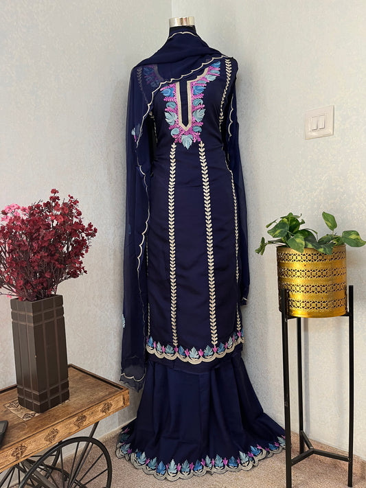 Sanam’ Navy Blue Silk Aari Embroidered Suit material