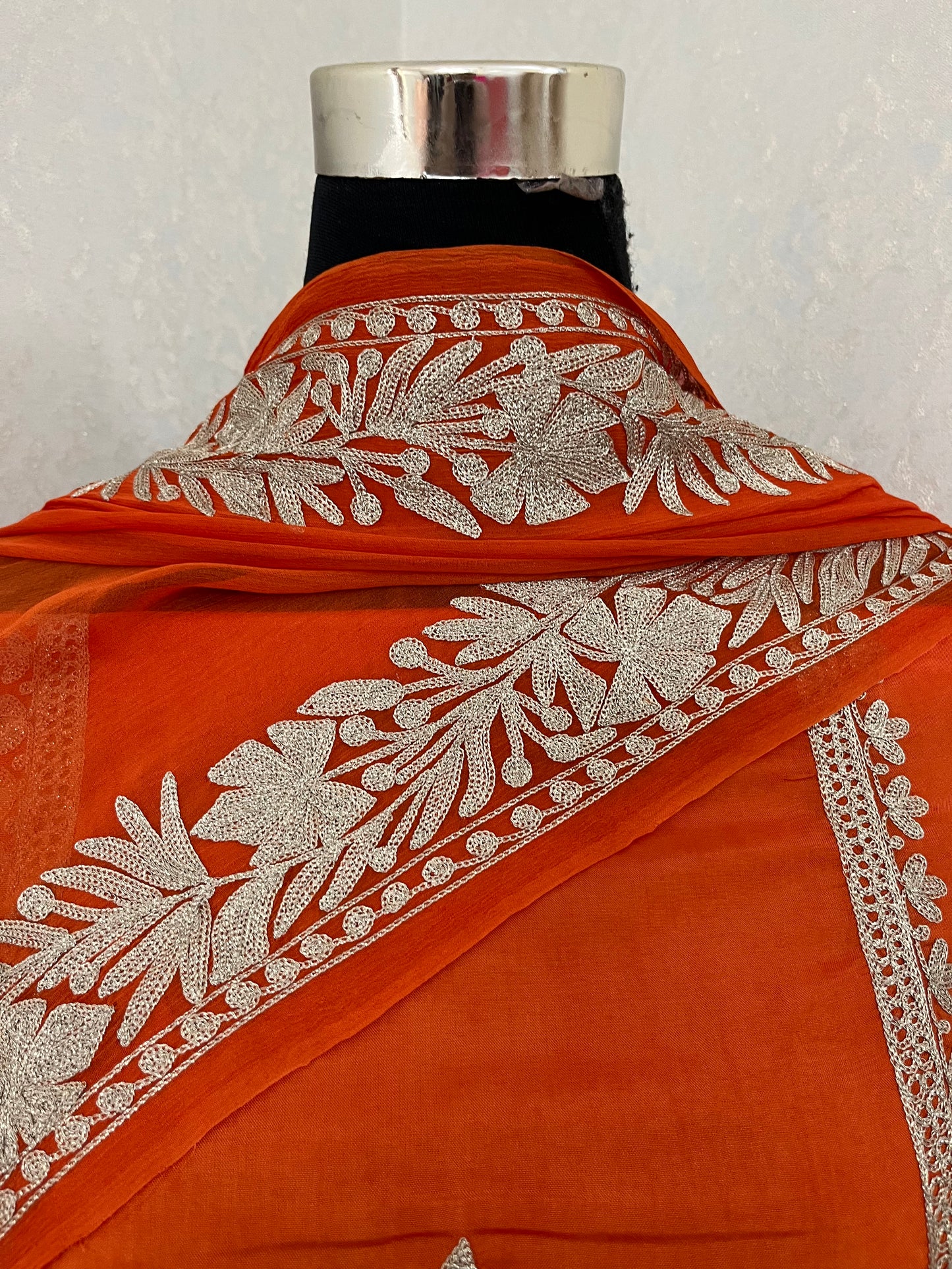 Orange Sanam’ Tilla Kashmiri Silk Suit