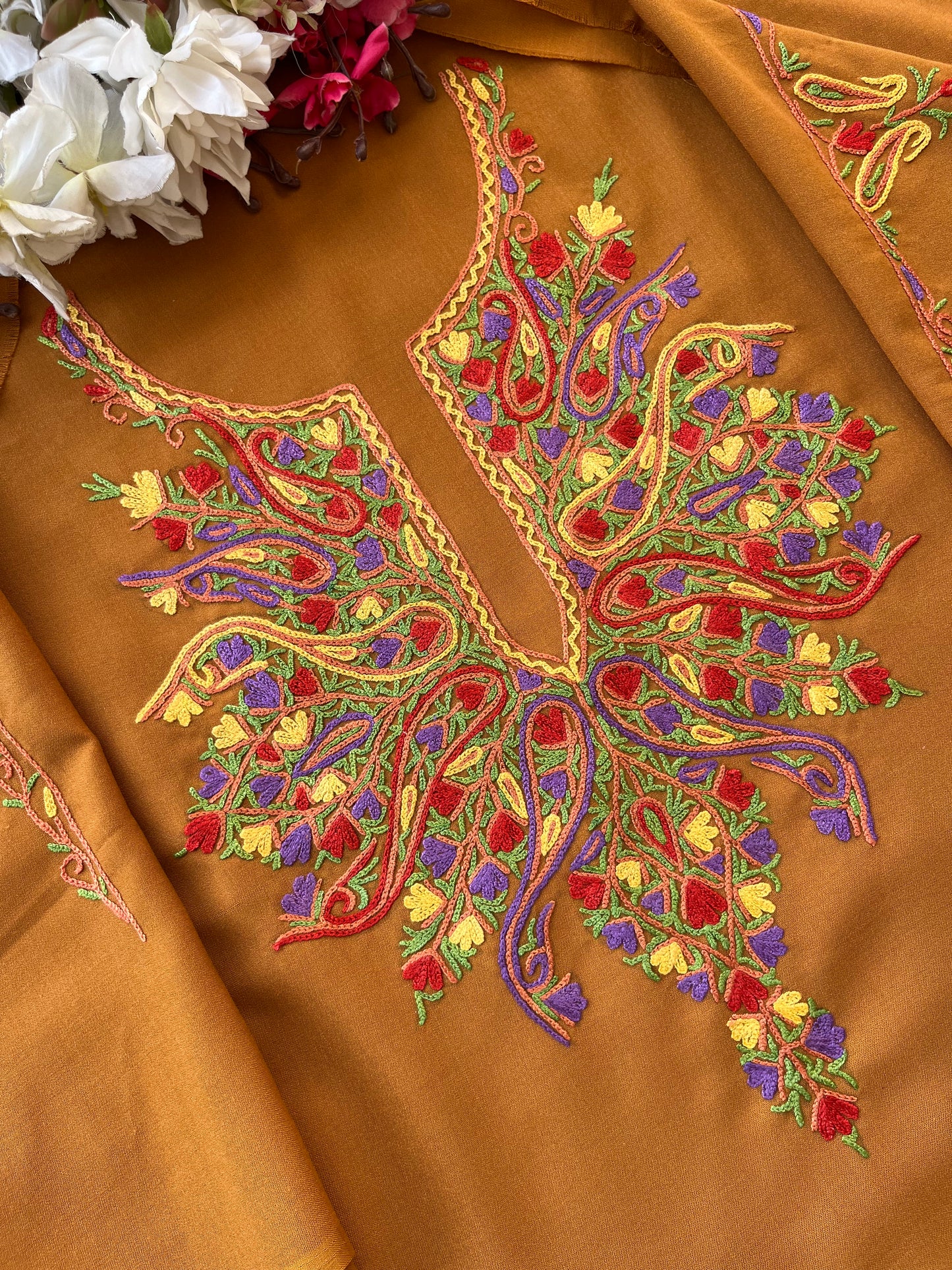 Mustard Brown Cotton Cord Set (Hand Embroidered)