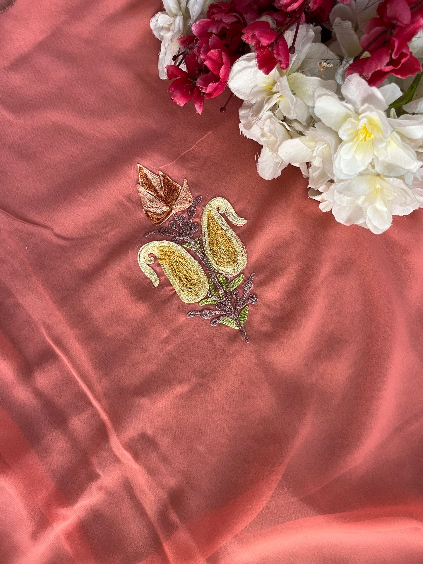 Peach Georgette Shirt and Dupatta Aari Embroidered Suit