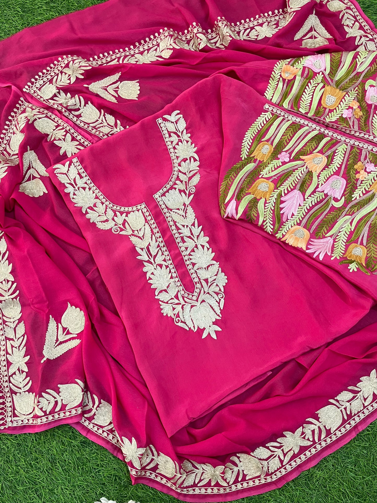 Kalaa’ Fuchsia Pink Crape Kashmiri Suit