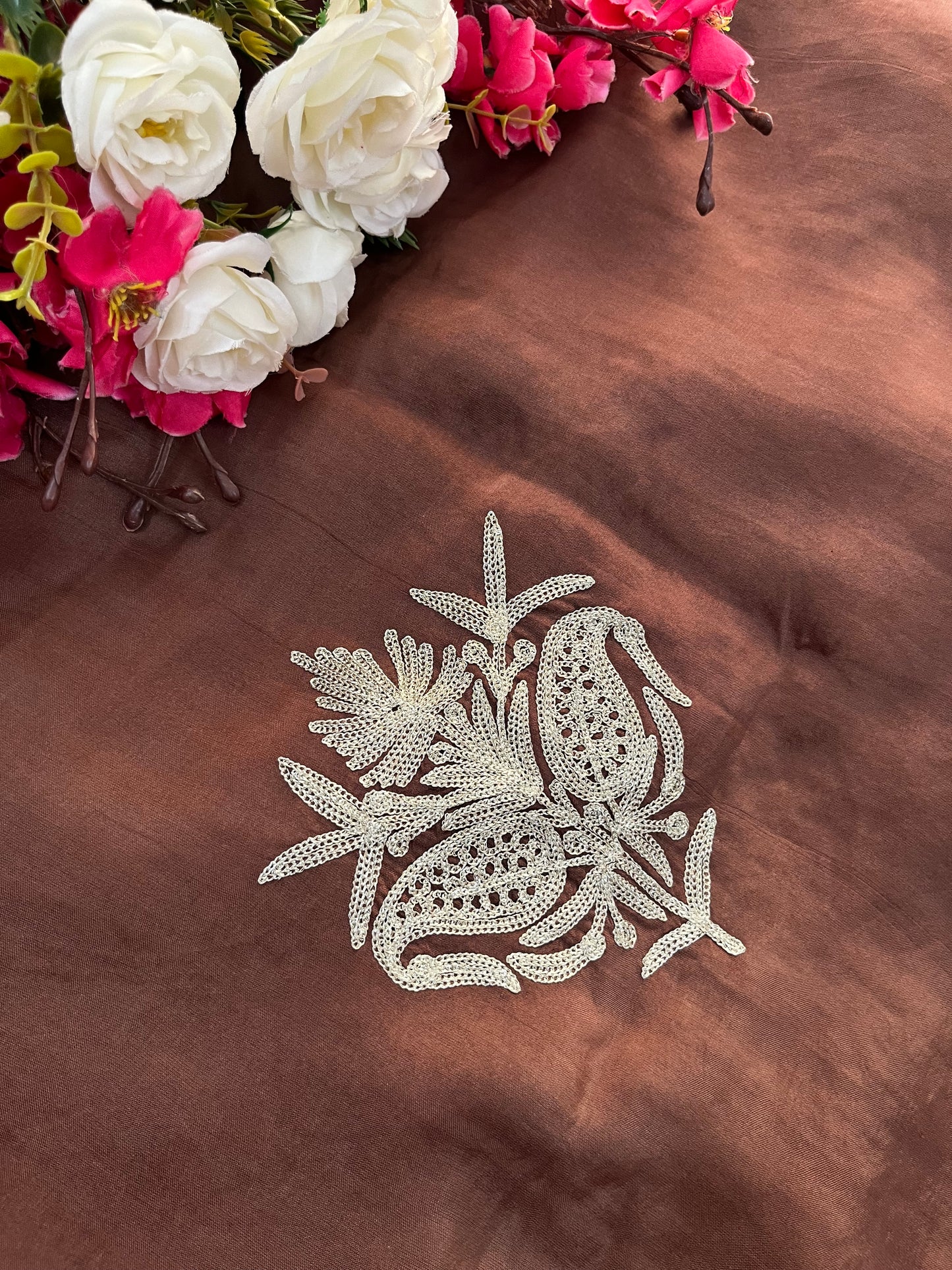 Coffee Brown Silk Tilla Kashmiri Suit