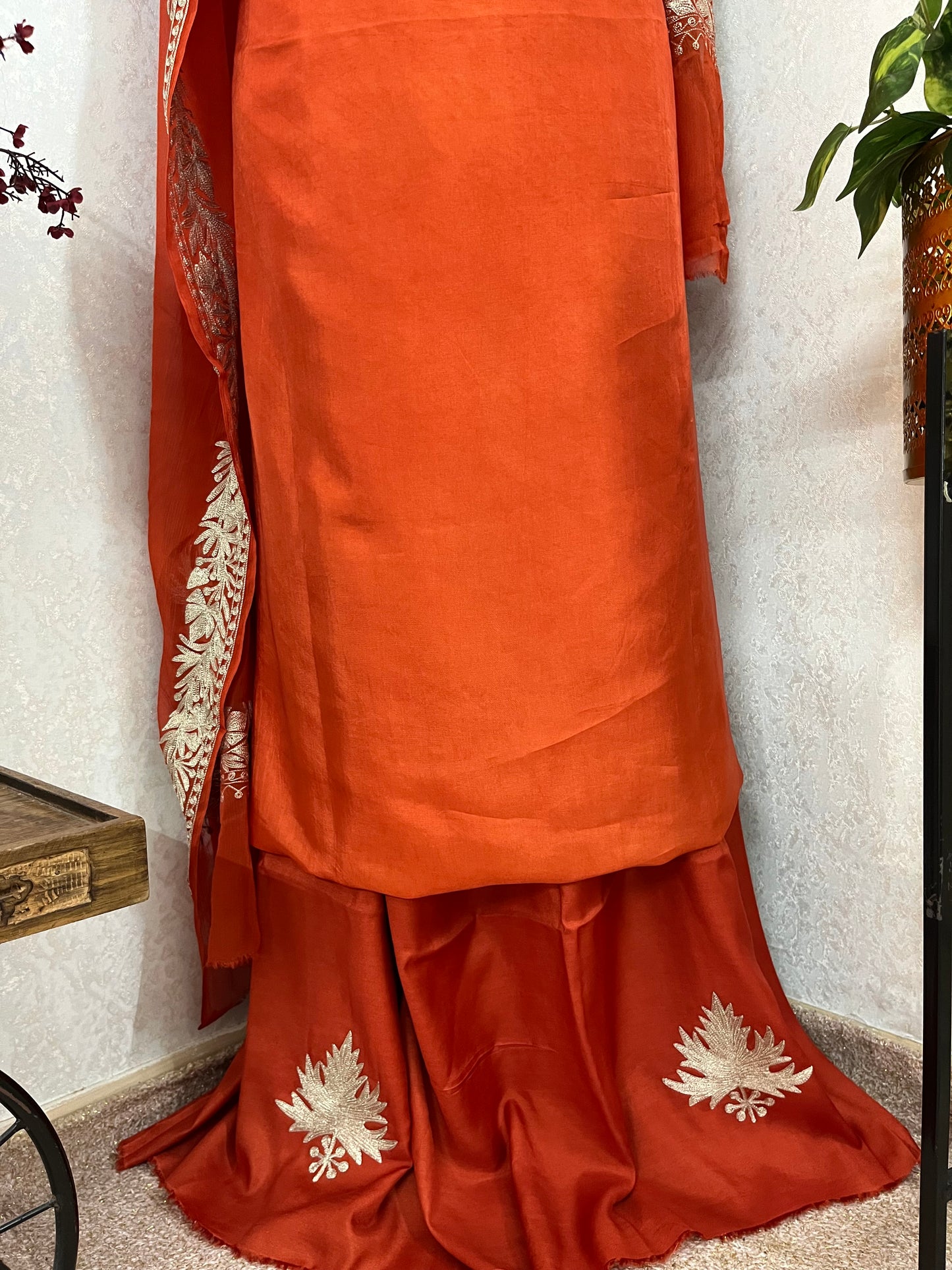 Orange Rust Sanam’ Tilla Kashmiri Silk Suit